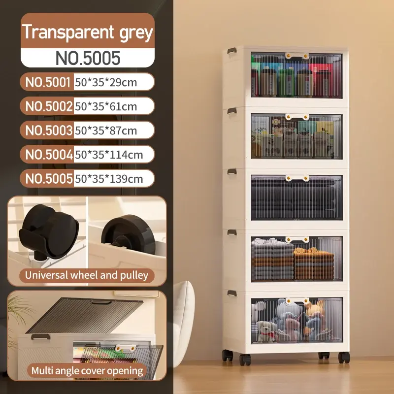Thumbnail: 50cm Dustproof Folding Storage Box Universal Wheel Plastic Clothes Container Box