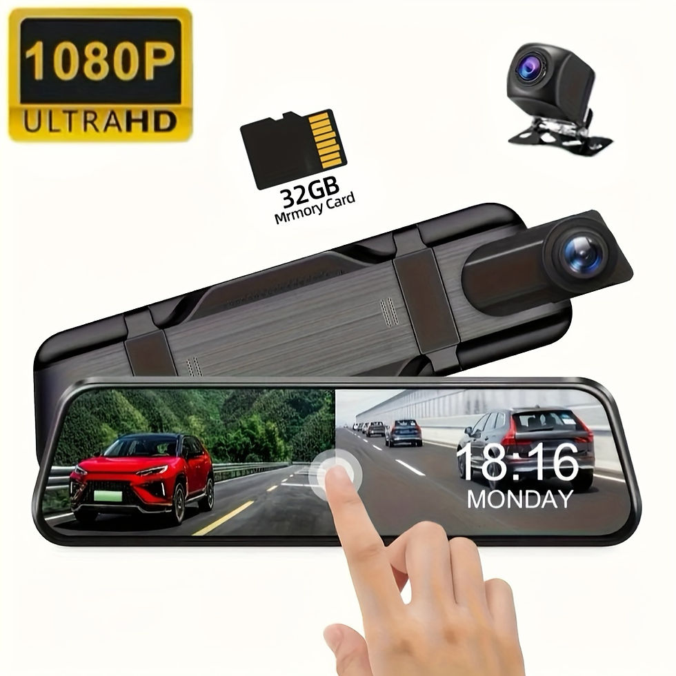 Thumbnail: HD 10 Inch Rearview Mirror Fash Cam - Touch Screen, Dual Cameras, G-Sensor, Nigh
