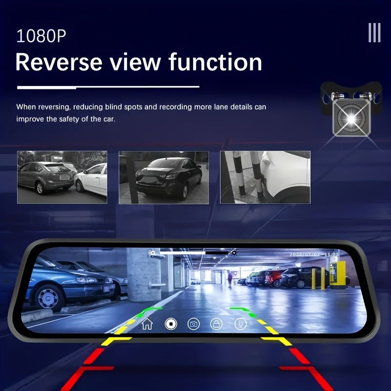 Thumbnail: HD 10 Inch Rearview Mirror Fash Cam - Touch Screen, Dual Cameras, G-Sensor, Nigh