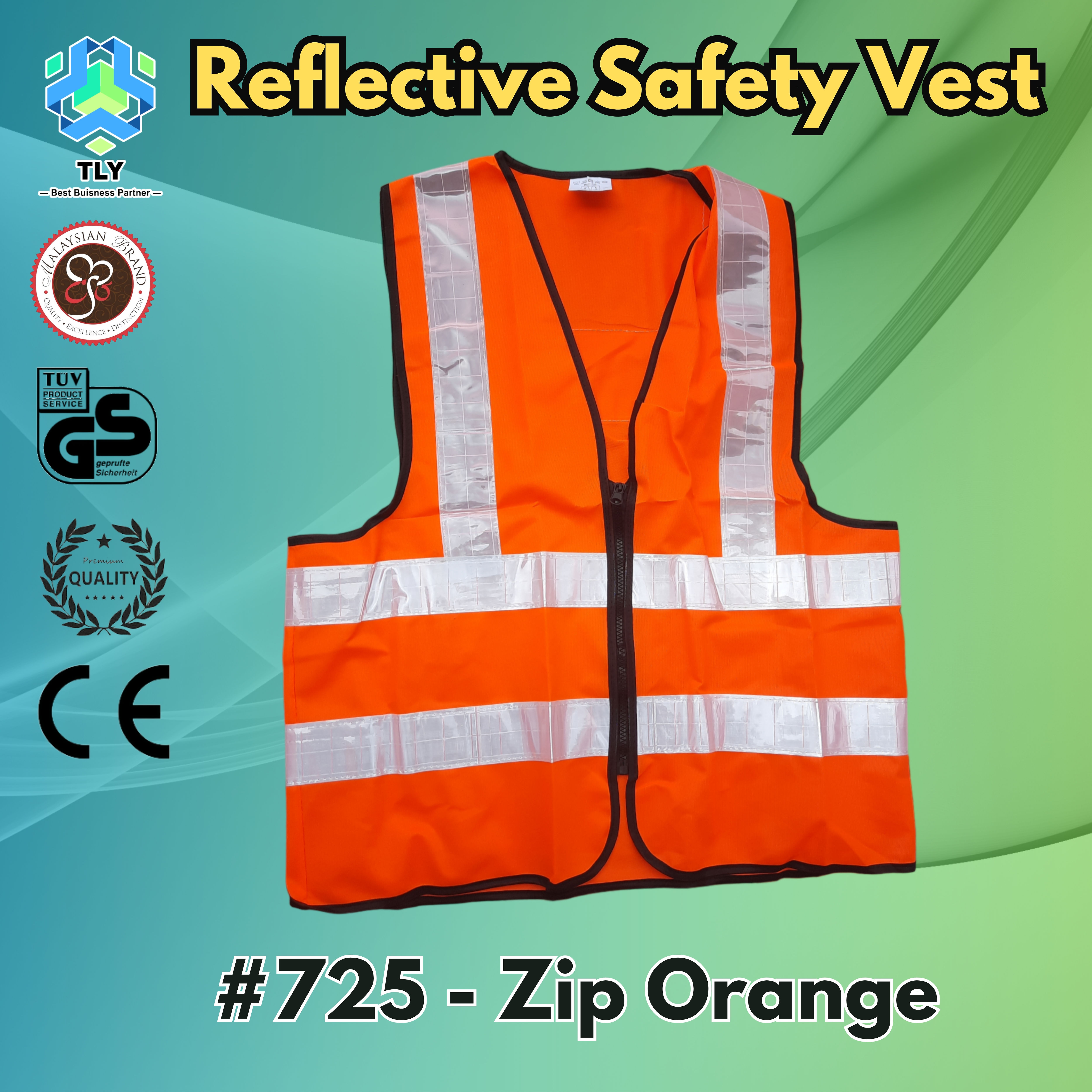 EGA06 Reflective Safety Vest - #725 Zip Orange