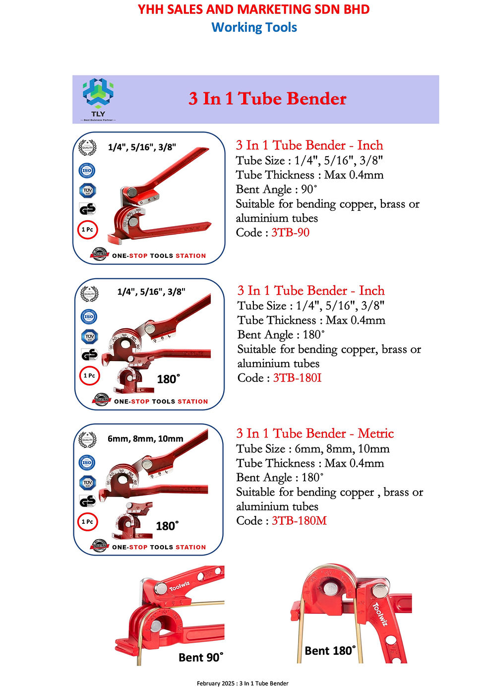 Thumbnail: SKD01 3 In 1 Tube Bender 90˚ 1/4" 5/16" 3/8" 3TB-90