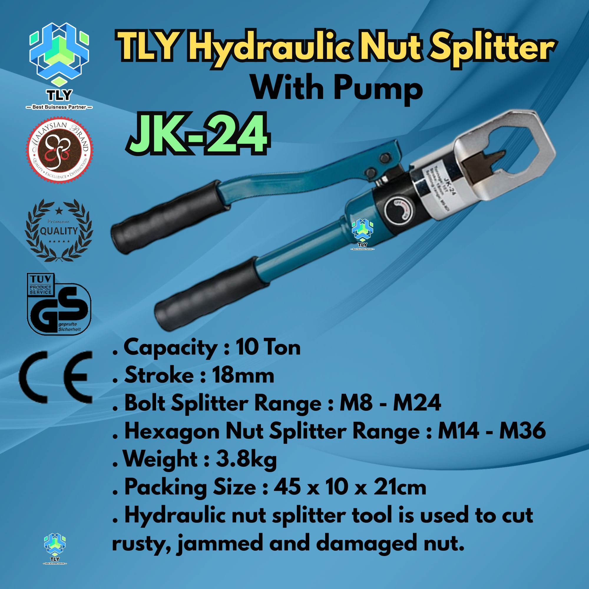 BEJ01 Hydraulic Nut Splitter With Pump 10Ton JK-24