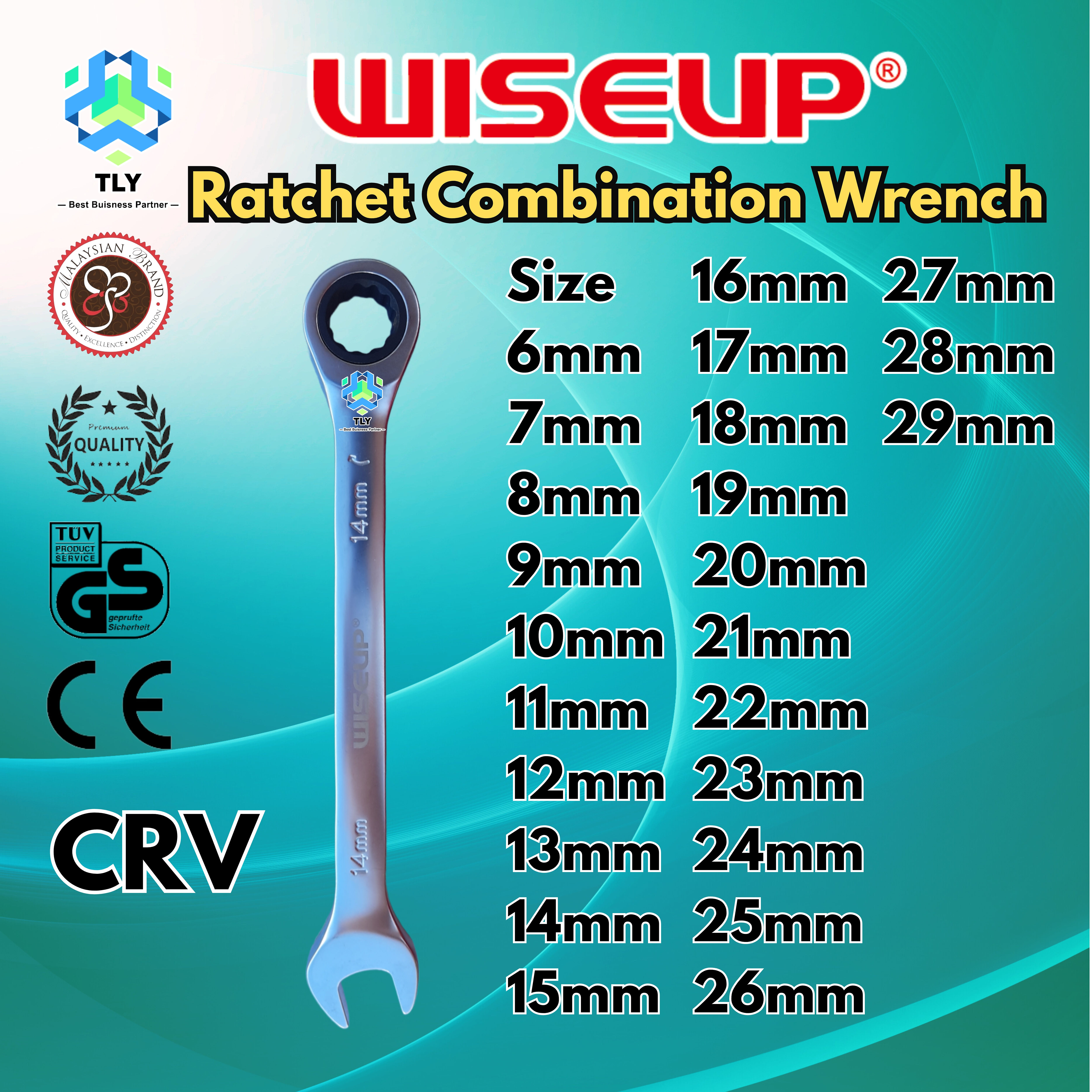 JCA03 Wiseup Heavy Duty CRV Ratchet Combination Wrench