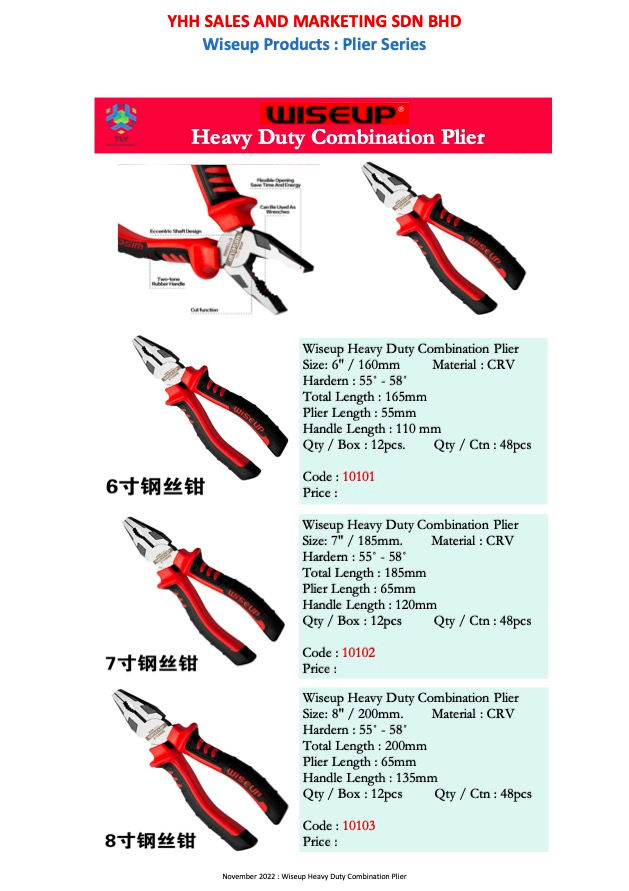 Thumbnail: JAB03 Wiseup Heavy Duty Combination Plier CRV 8" 010103