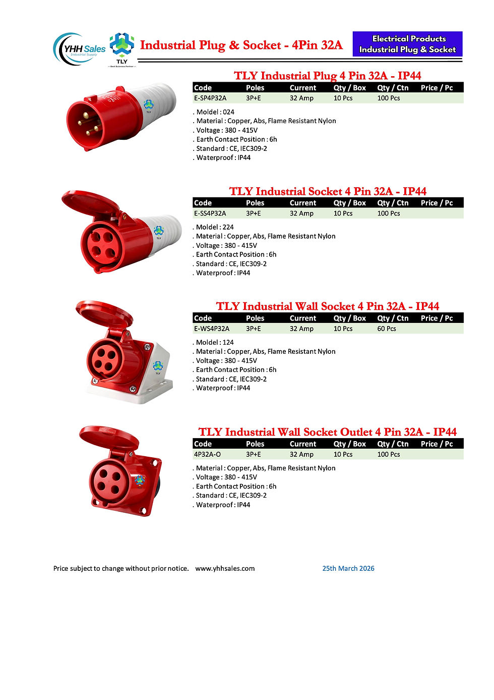 Thumbnail: GAG04 TLY Industrial Wall Socket Outlet 3Pin 16Amp - 3P16A-WSO
