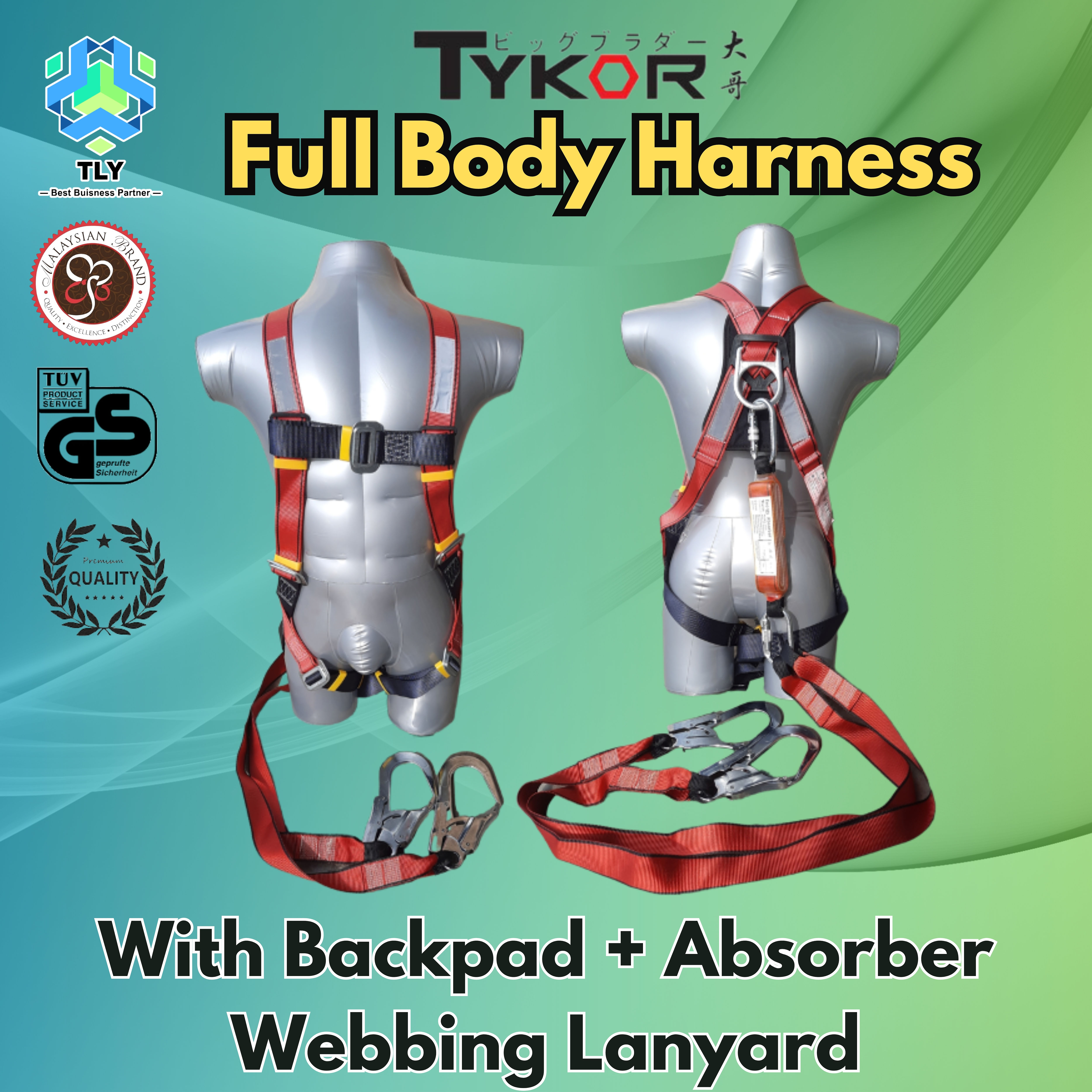 EEE03 Tykor Full Body Harness - Backpad + Absorber + Webbing Lanyard