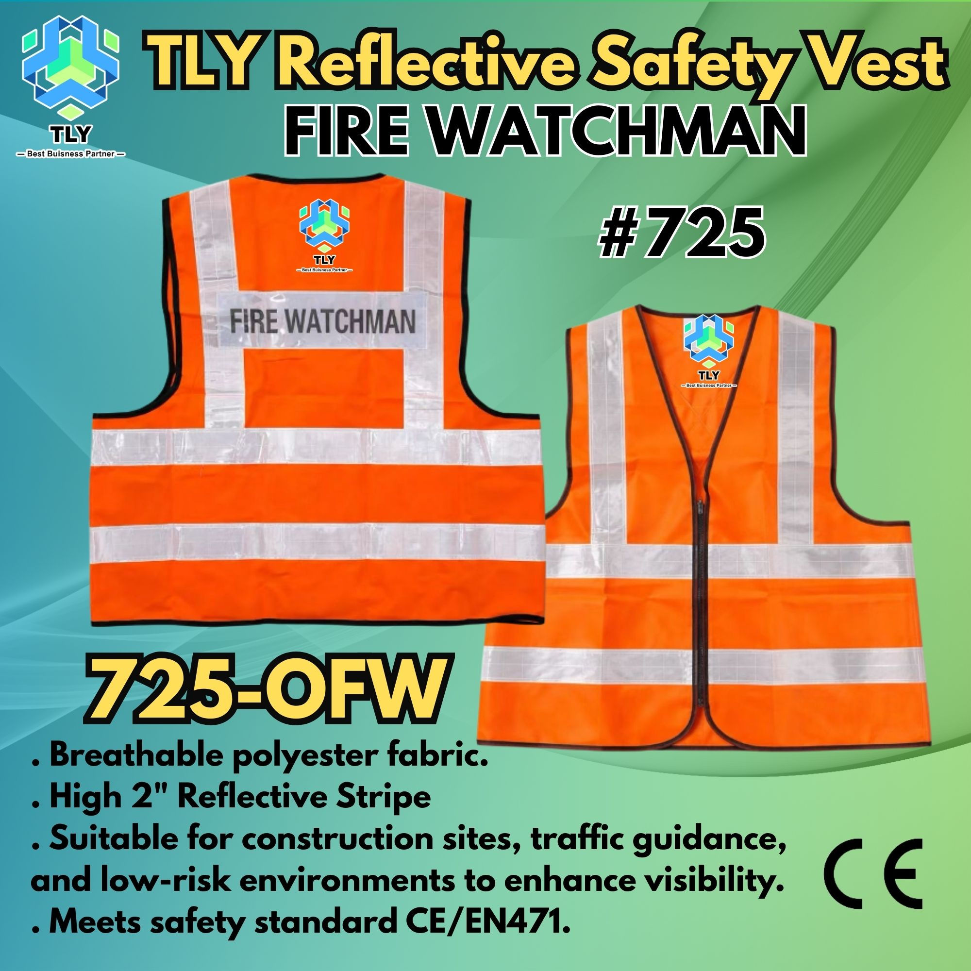 EGL03 Reflective Safety Vest Words - #725 Green FIRE WATCHMAN