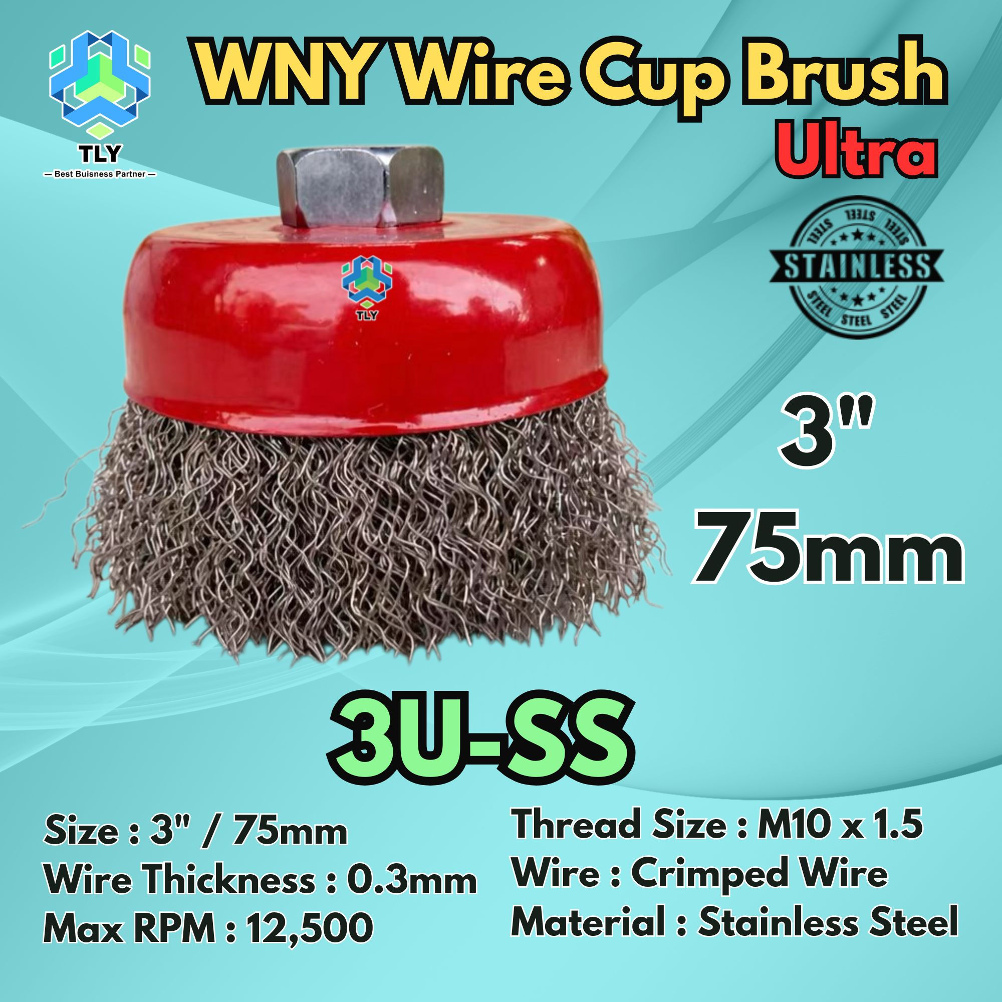CAAC04 WNY 3" Cup Brush - Stainless Steel