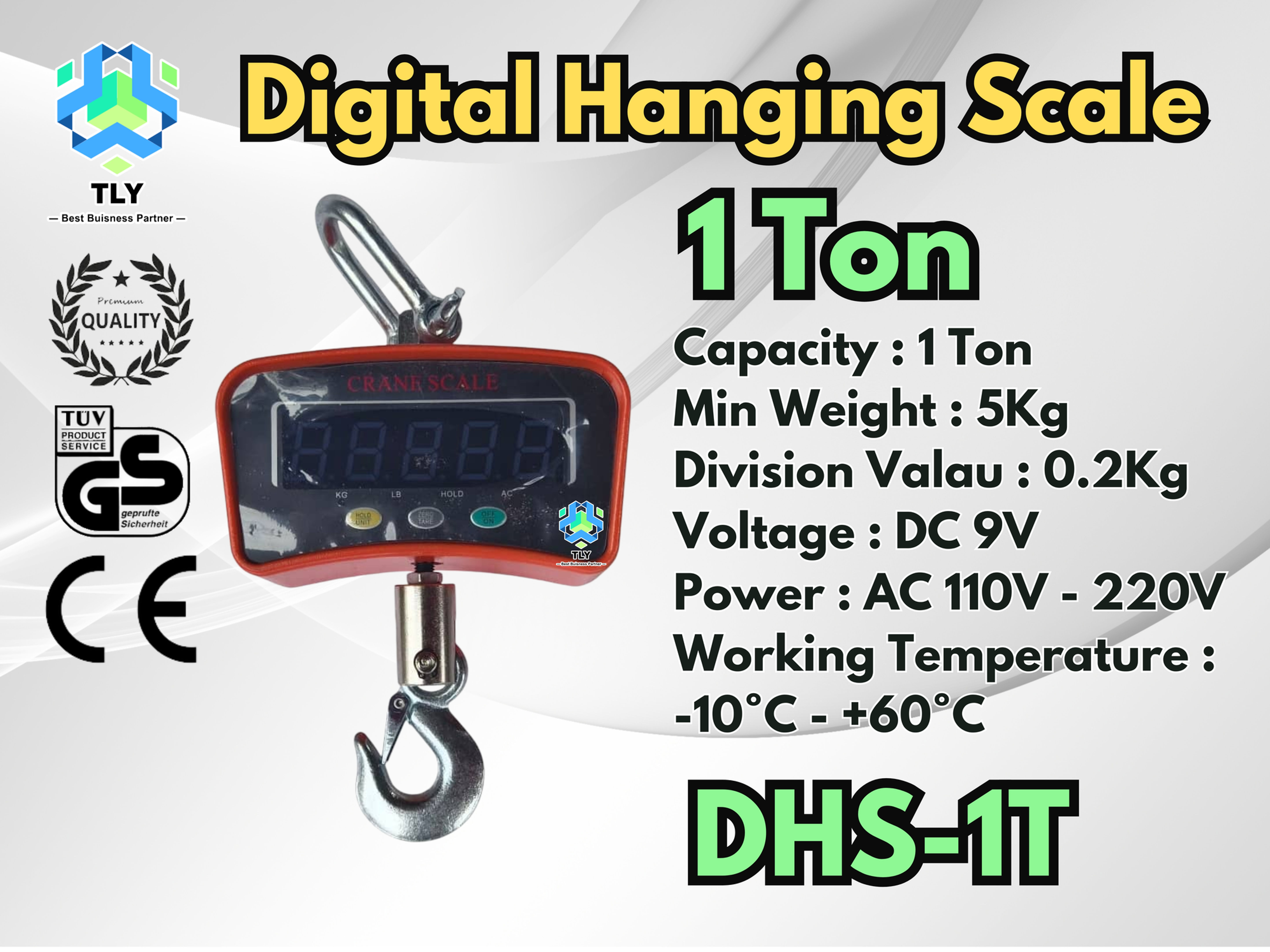 IDA01 Heavy Duty Digital Hanging Scale - 1 Ton