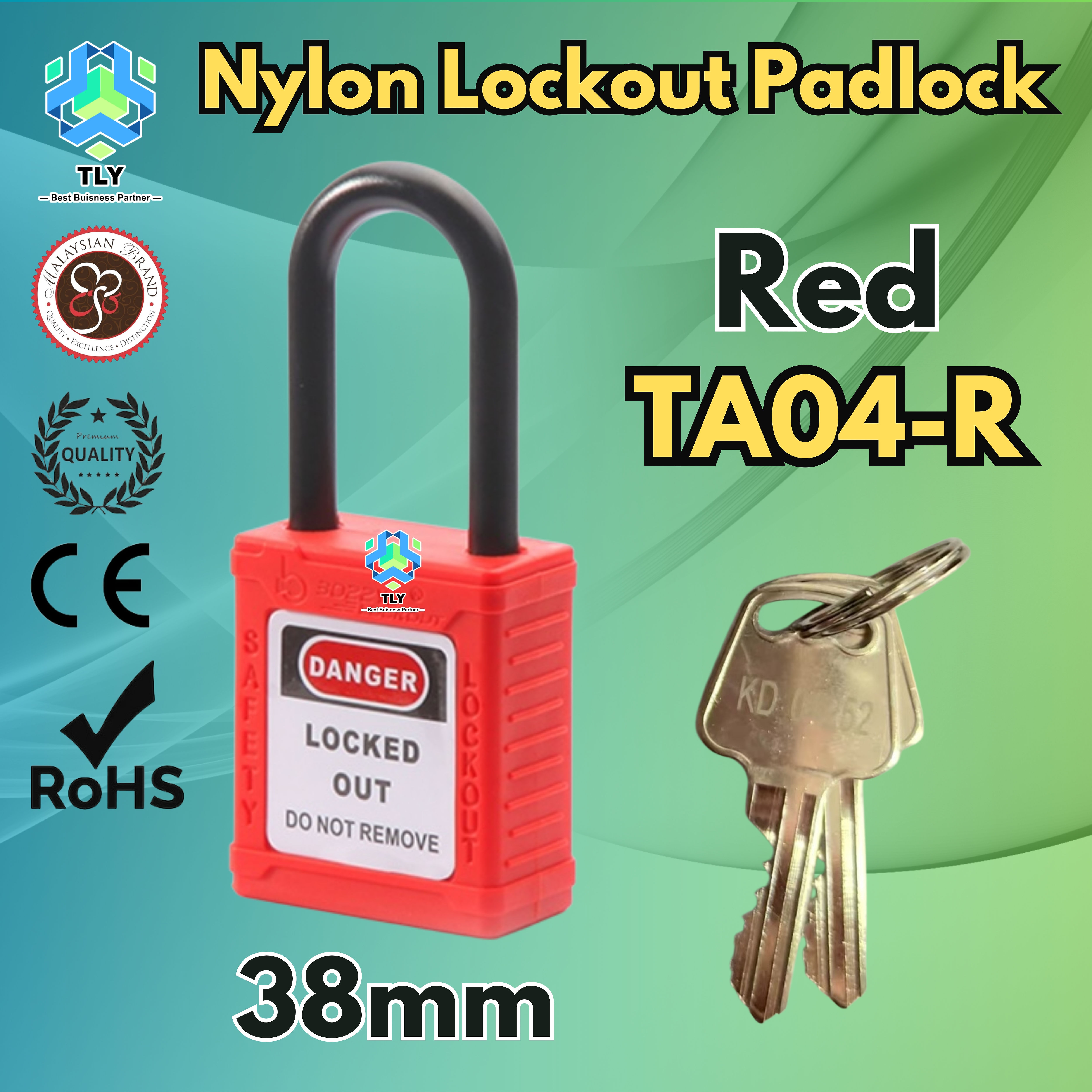 EOC01 TLY Nylon Safety Lockout Padlock 38mm Red TA04-R