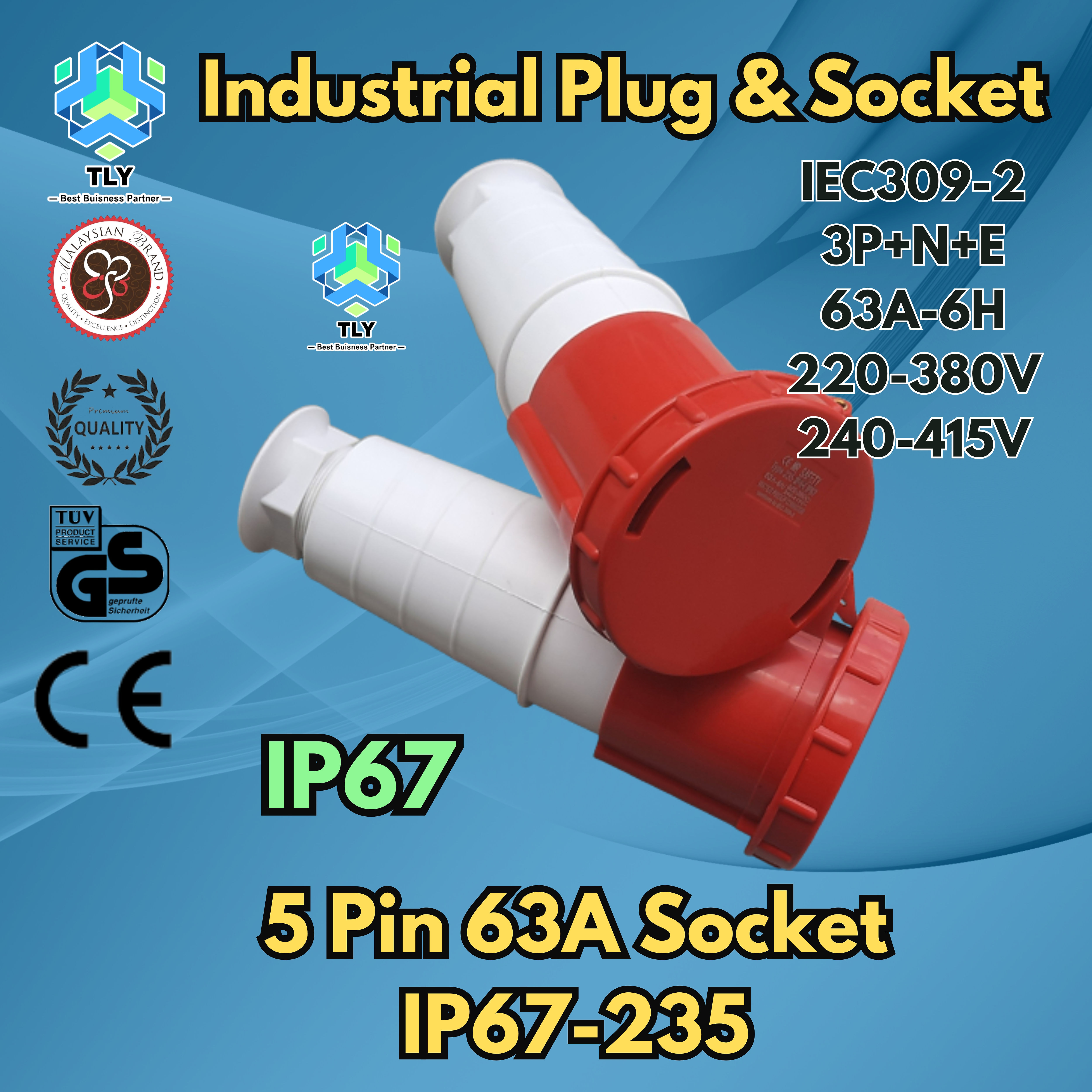 GBF02 Industrial Plug & Socket IP67 - 5 Pin 63A Socket