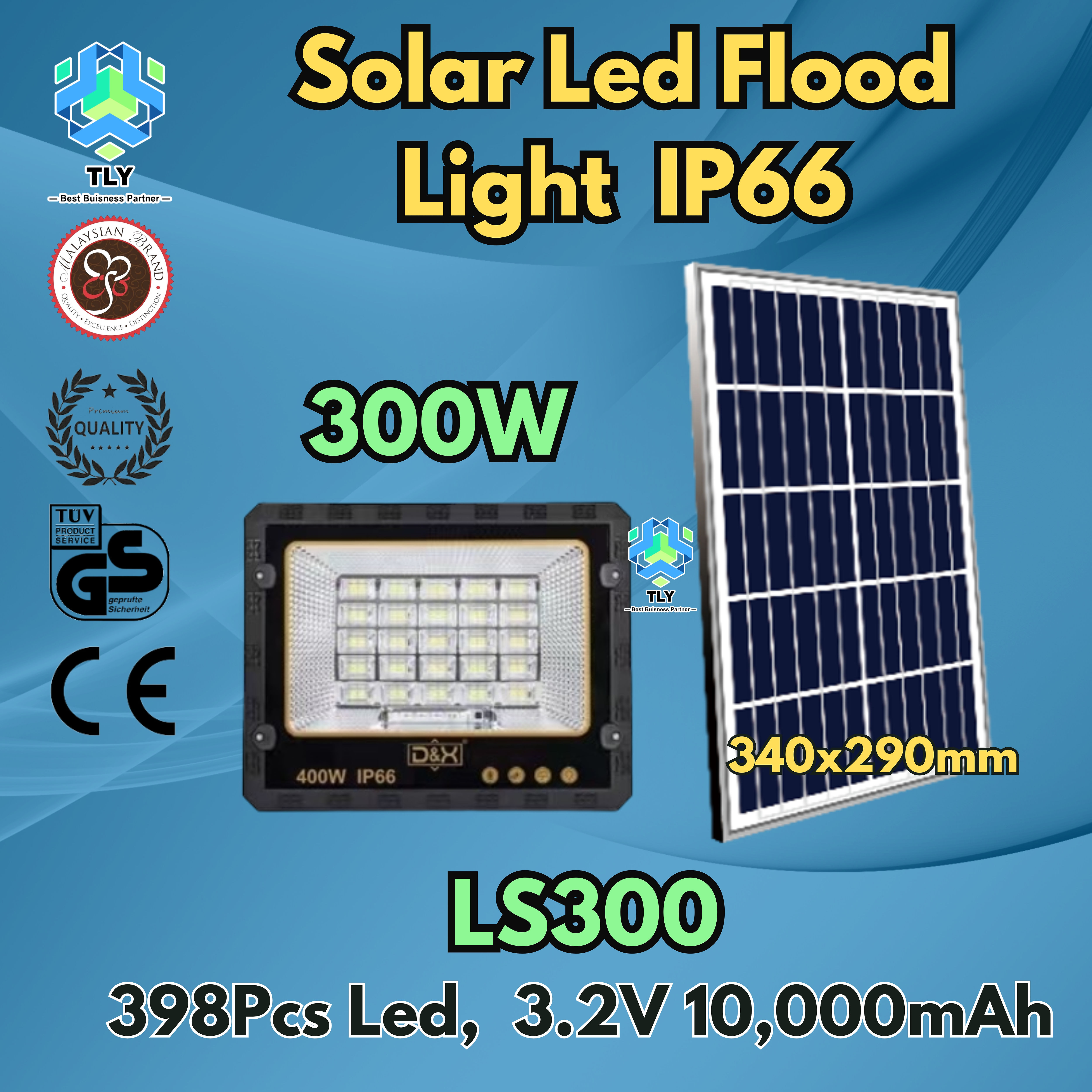 GJB02 Solar Rechargeable Led Flood Light IP66 LS300-300W