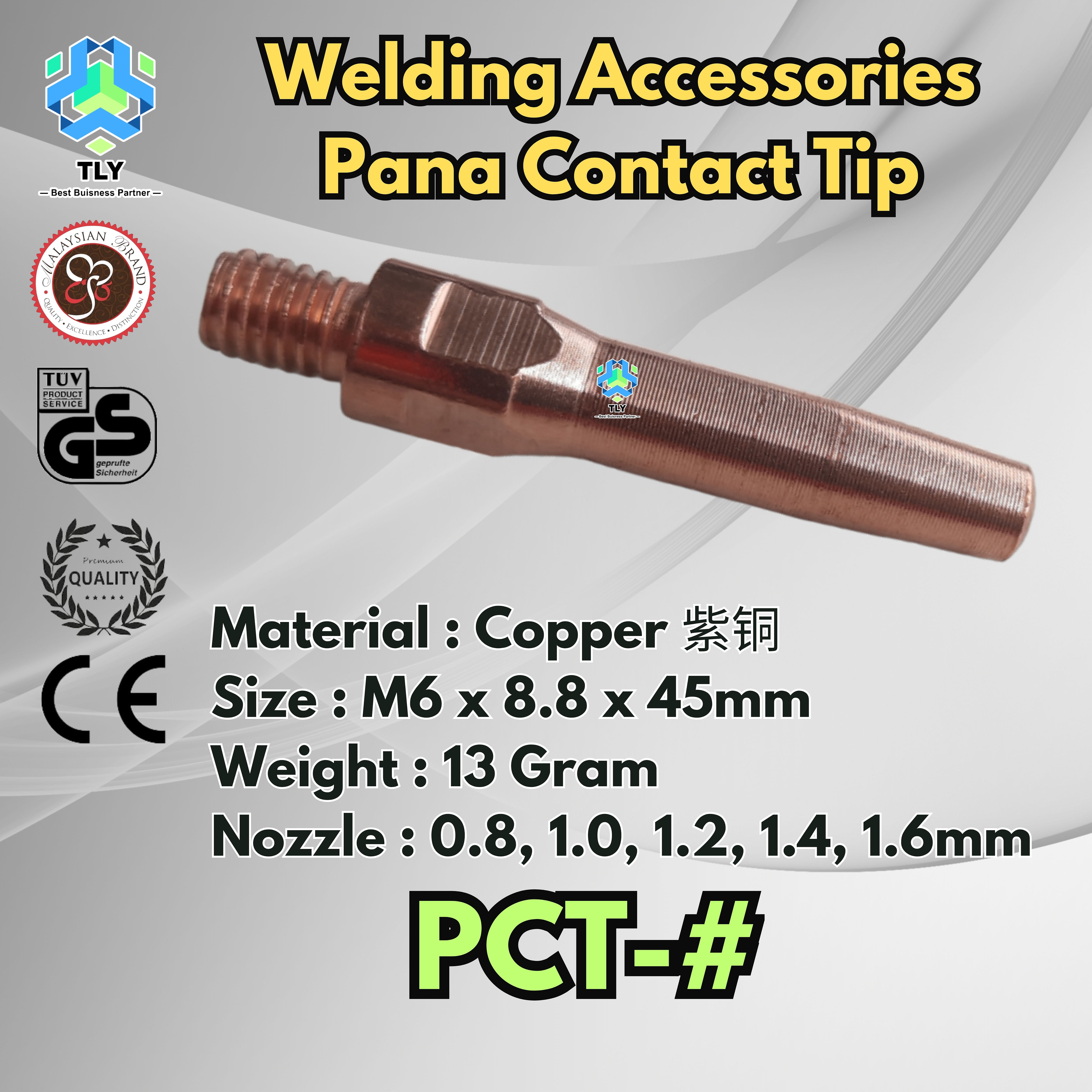 FIDA03 Mig Pana Contact Tip Copper M6 x 8.8 x 45