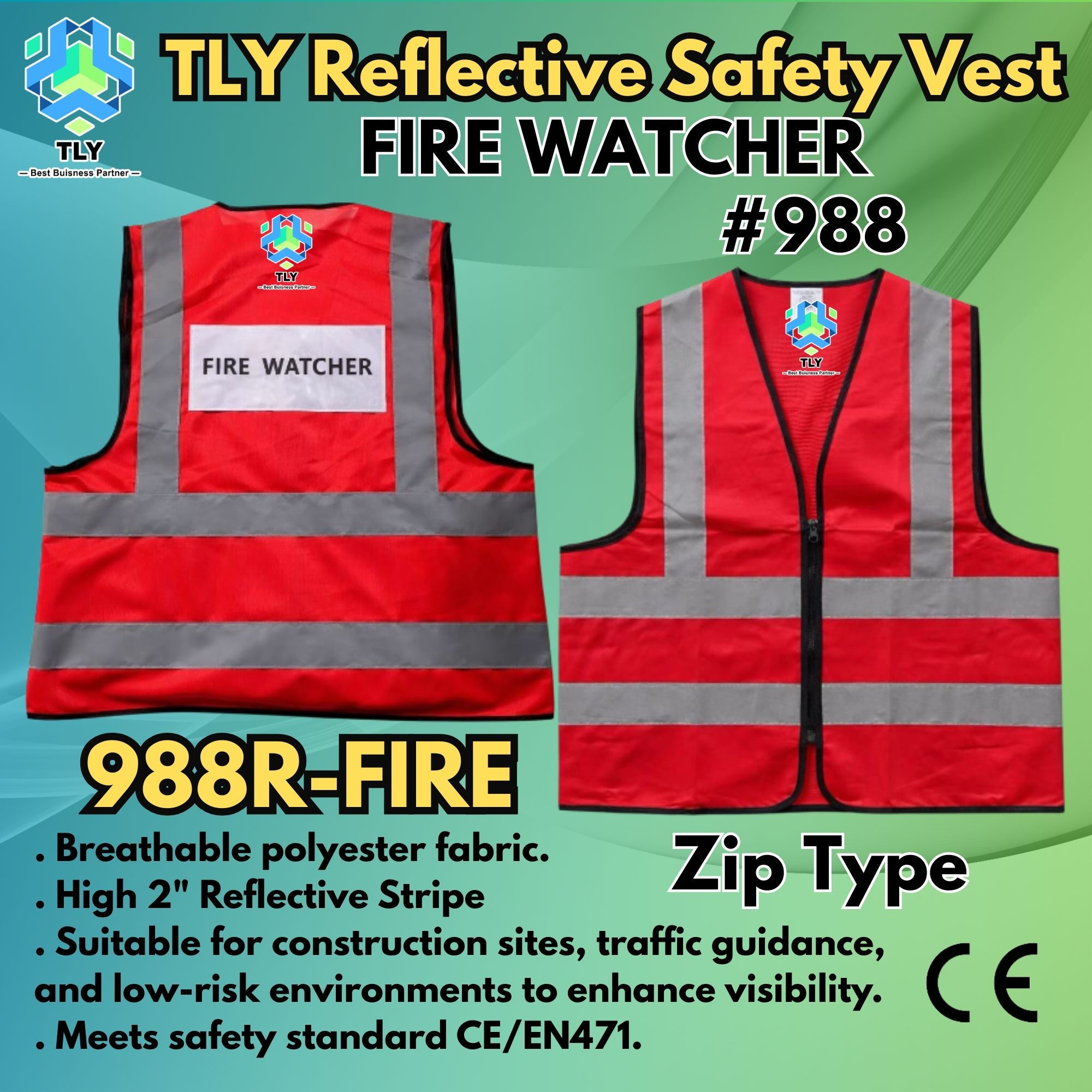 EGL-B03 TLY #988 Reflective Safety Vest With Words Red - FIRE WATCHER
