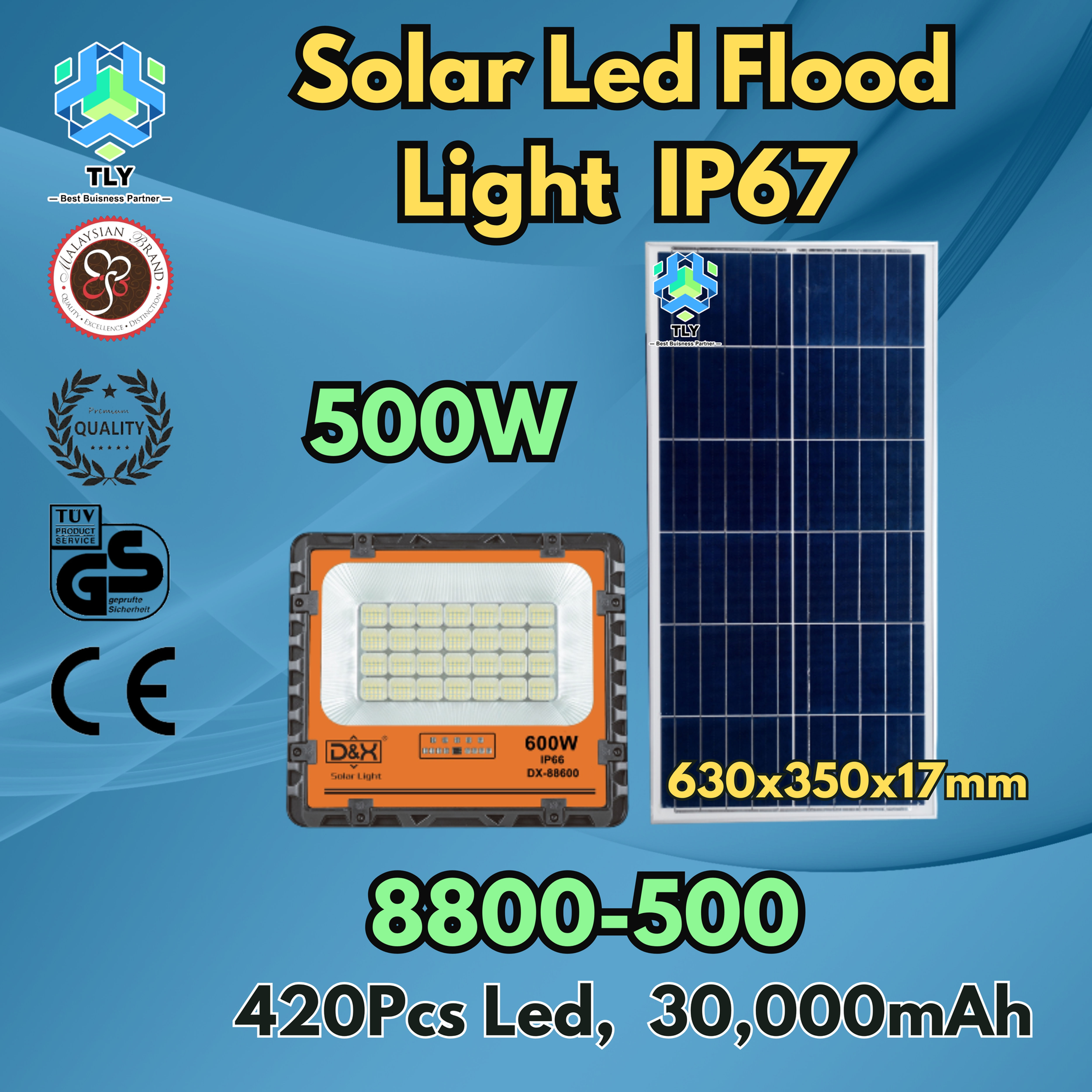 GJC01 Solar Rechargeable Led Flood Light IP66 8800-500W