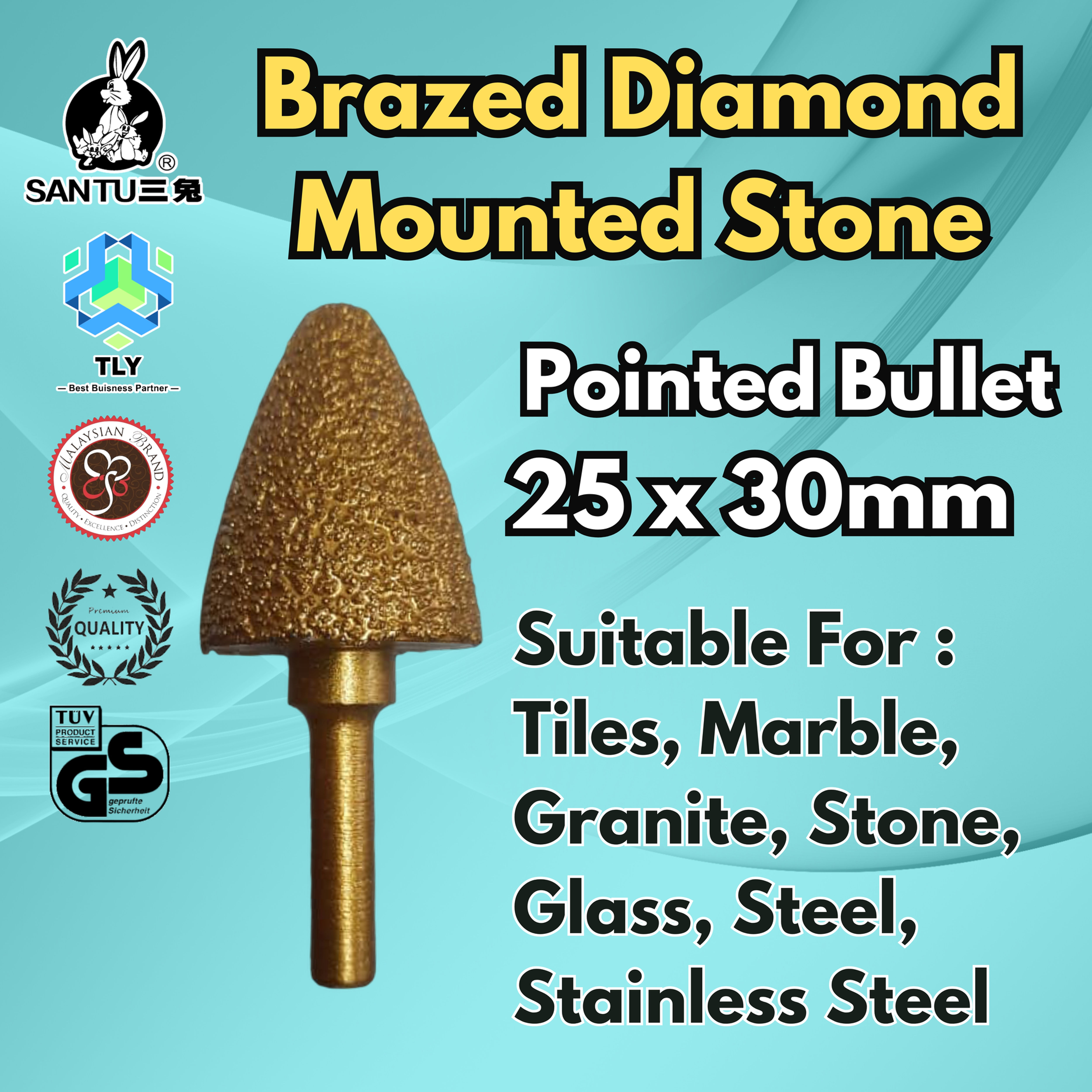 CGH04 Brazed Diamond Mounted Stone - PB25x30