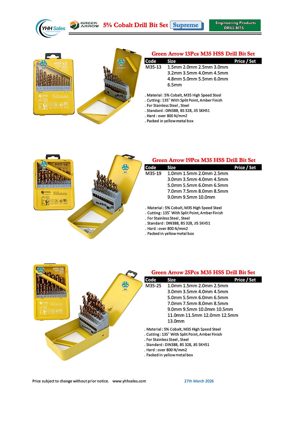 Thumbnail: AAD01 Green Arrow HSS Drill Bit Sets 13Pcs G-S13