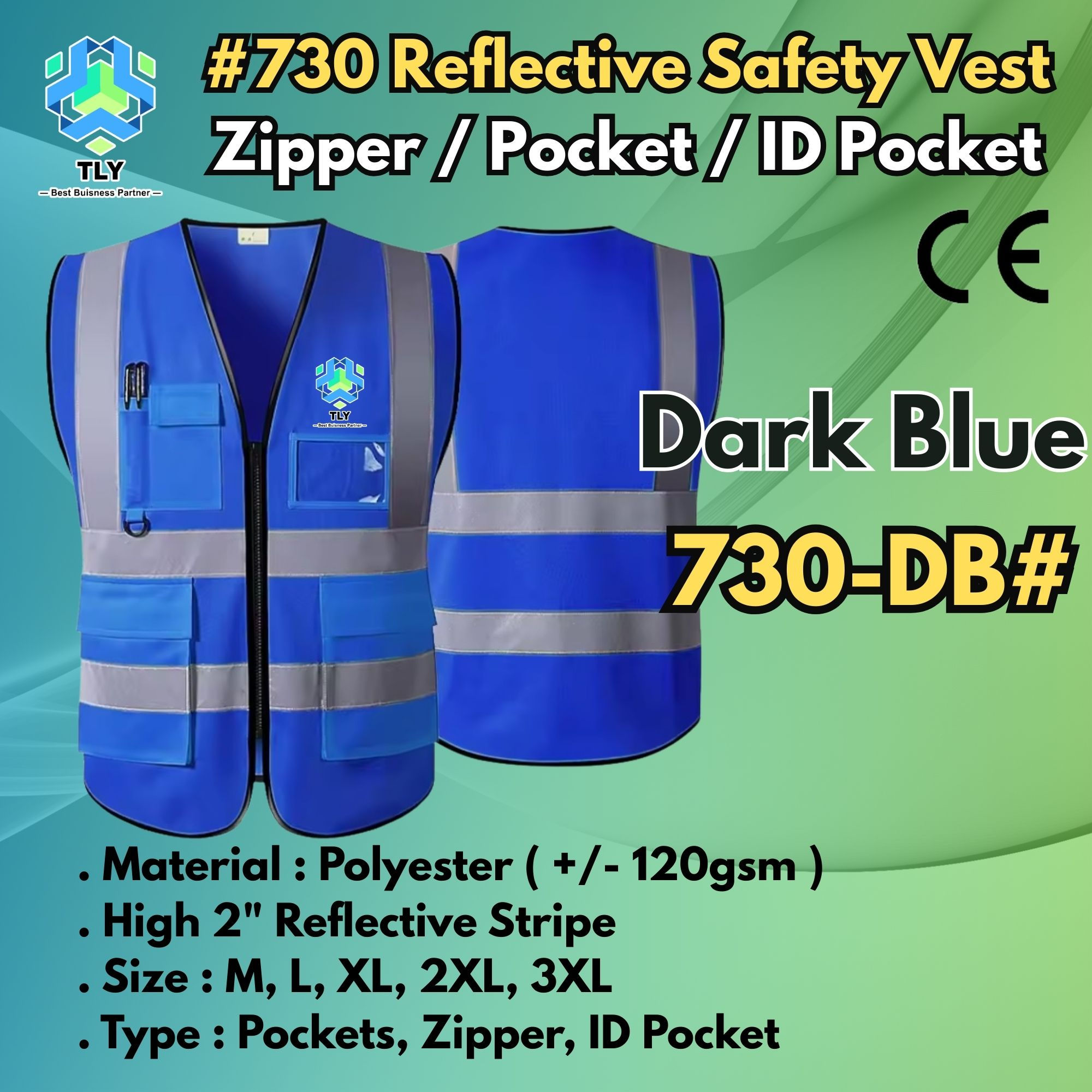 EGE05 Reflective Safety Vest - #730 Zip Type Dark Blue