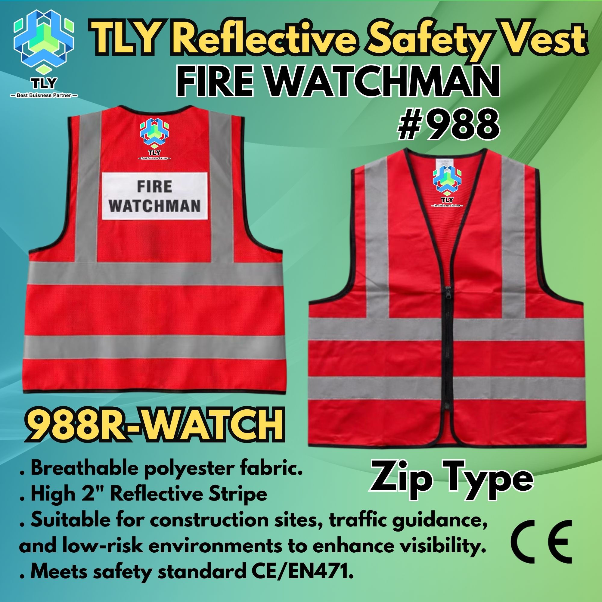 EGL-B04 TLY #988 Reflective Safety Vest With Words Red - FIRE WATCHMAN