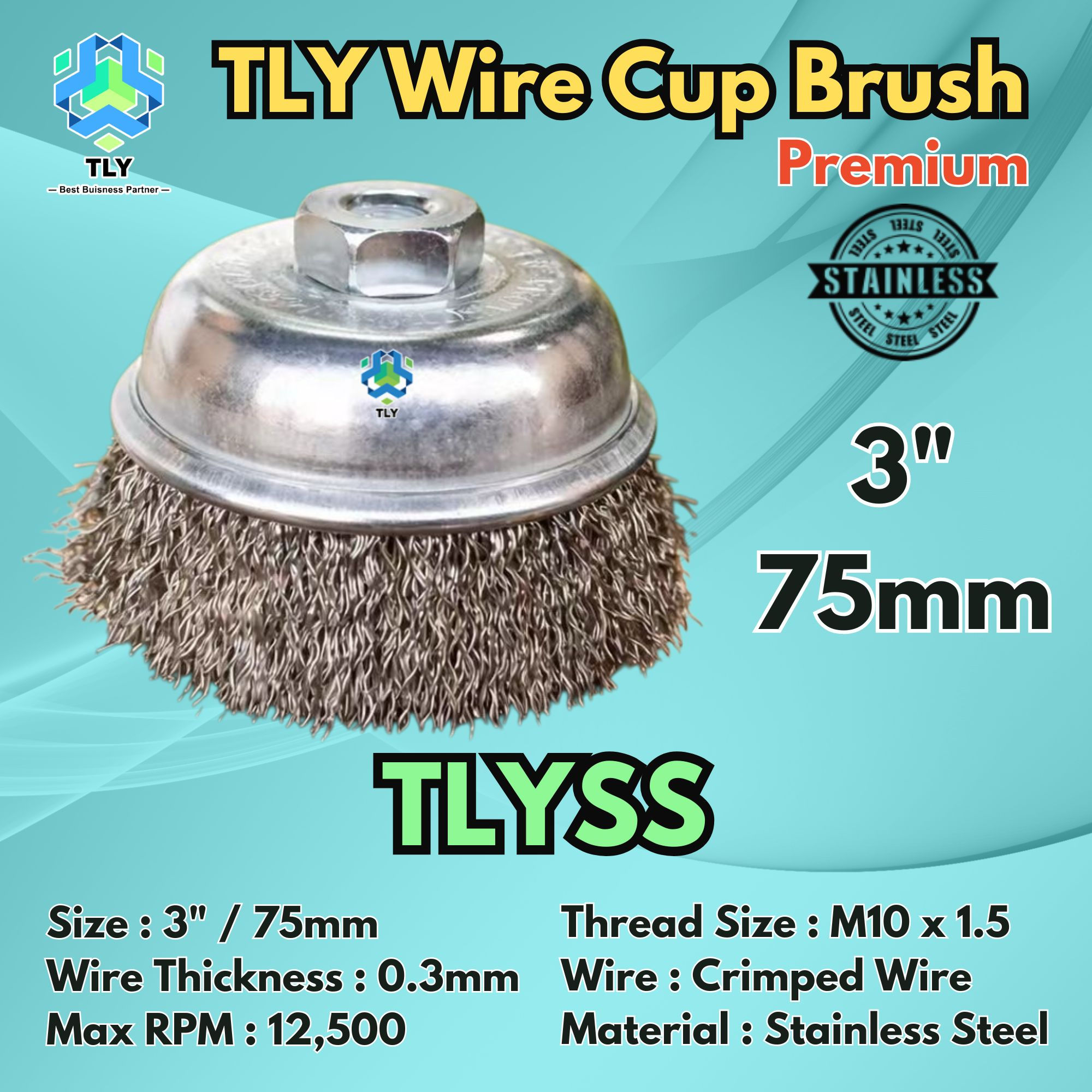 CAAA03 TLY 3" Cup Brush - Stainless Steel