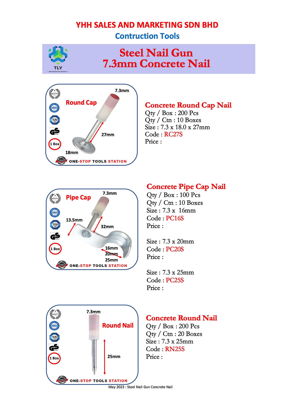 Thumbnail: SFB01 Concrete Round Cap Nail - Bullet Size 7.3mm
