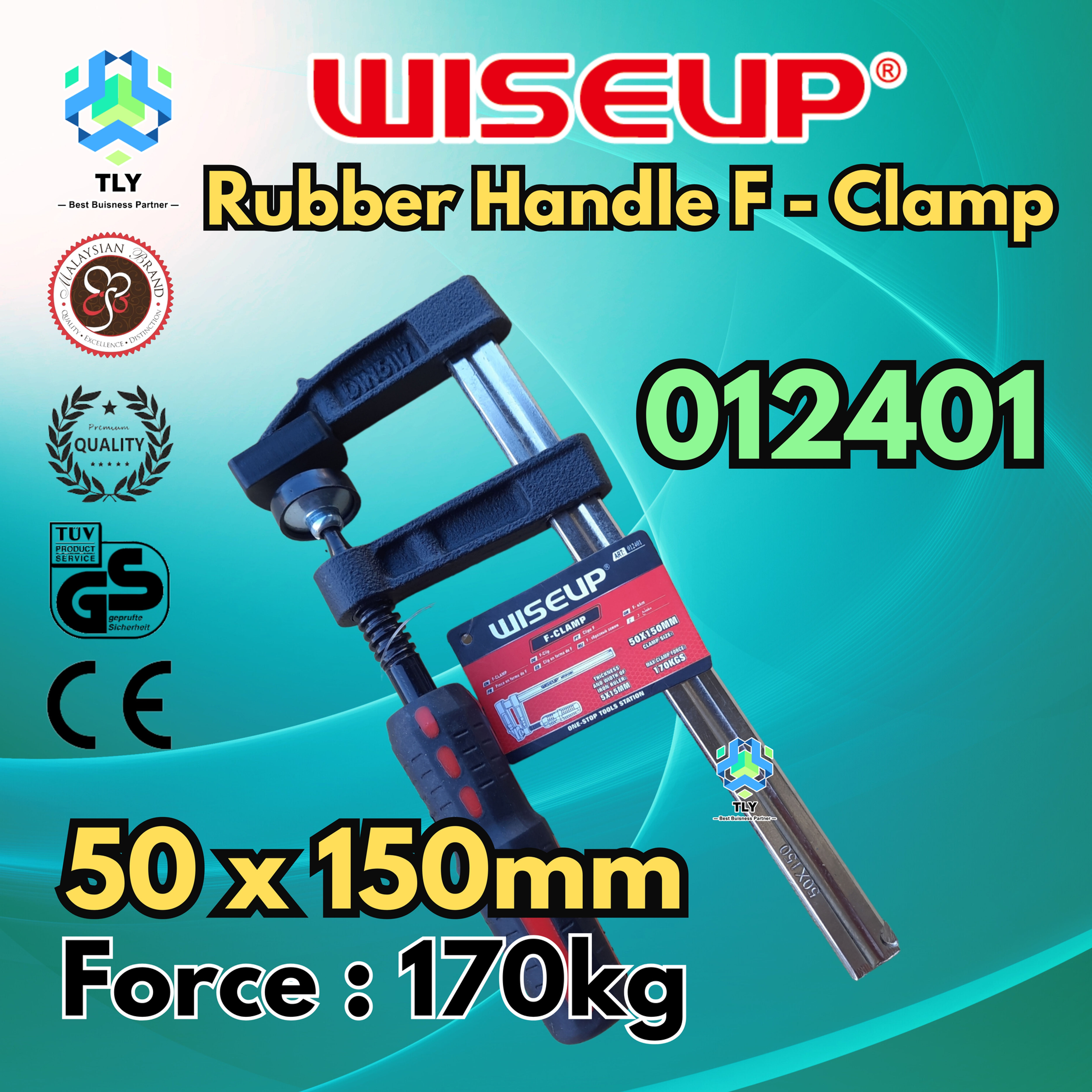 JDE01 Wiseup Rubber Handle F Clamp 50x150mm 012401