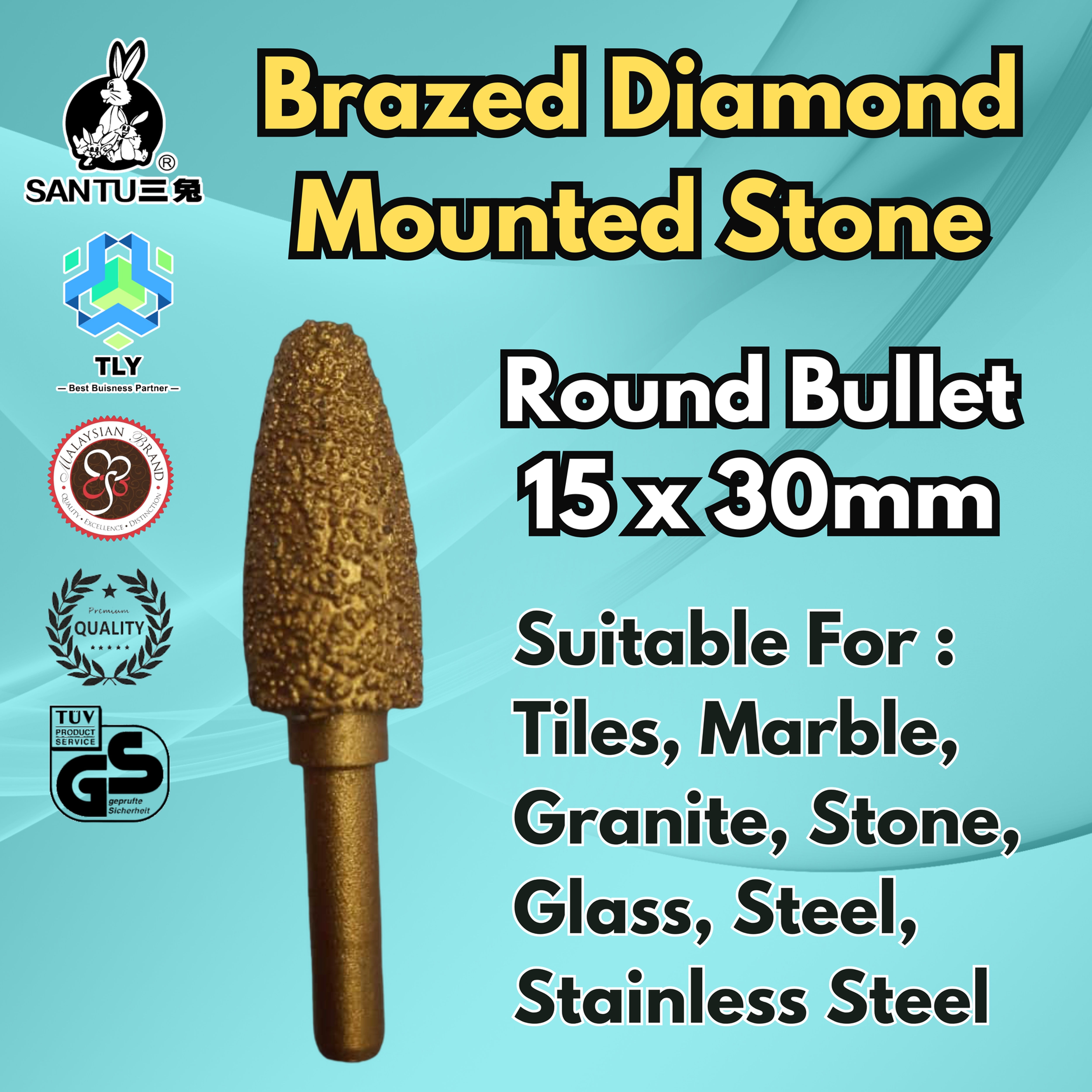 CGH05 Brazed Diamond Mounted Stone - RB15x30