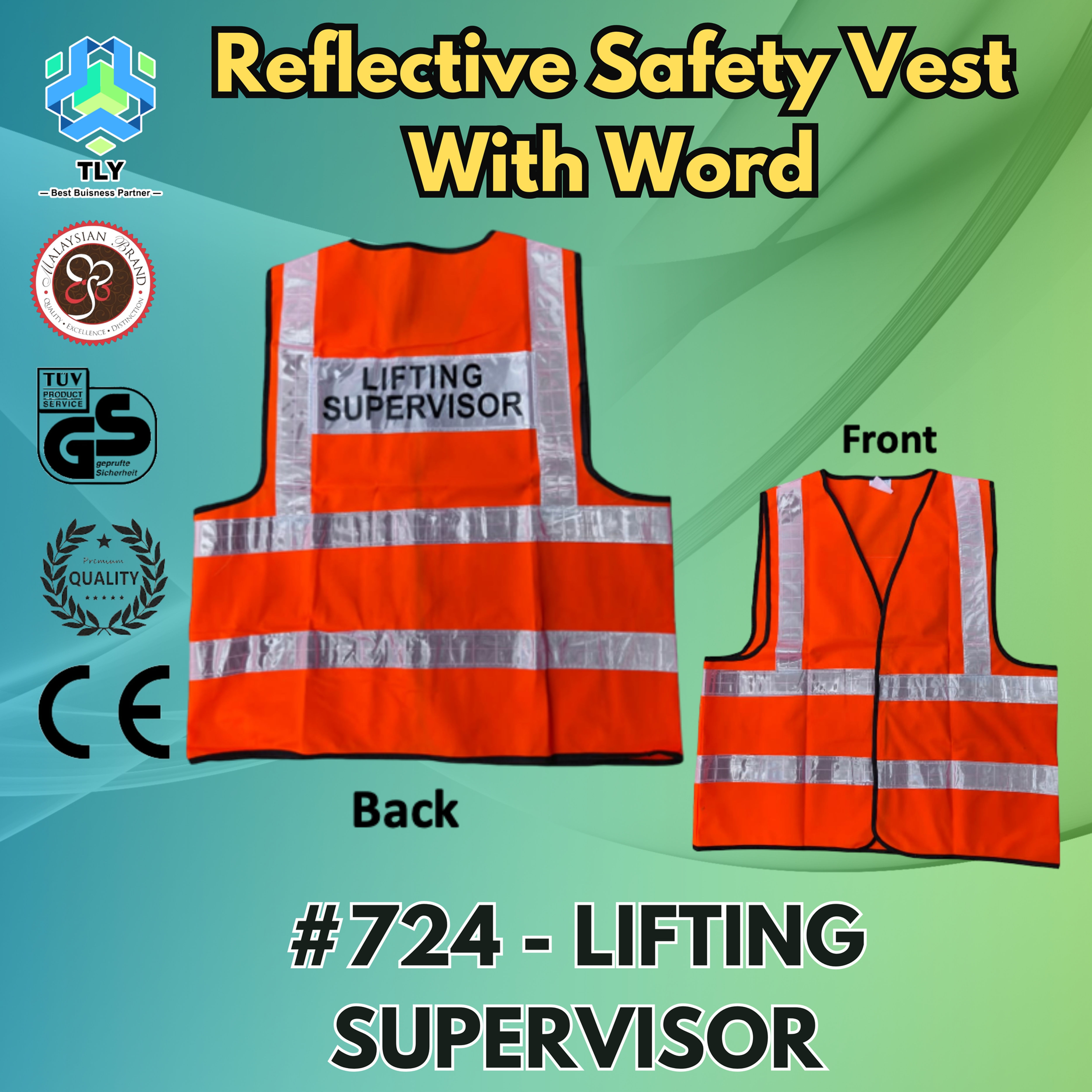 EGL16 Reflective Safety Vest Words - #724 Orange LIFTING SUPERVISOR