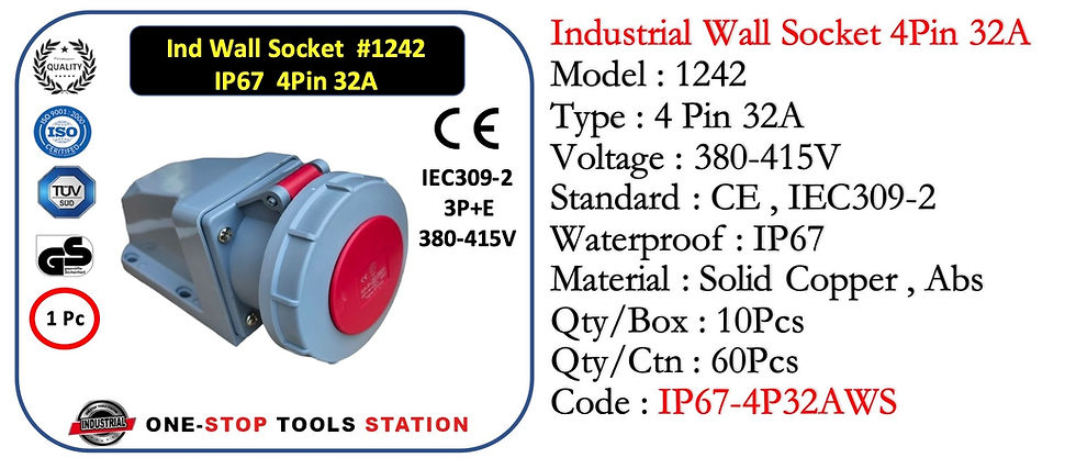 Thumbnail: GBB03 Industrial Plug & Socket IP67 - 4 Pin 32A Wall Socket