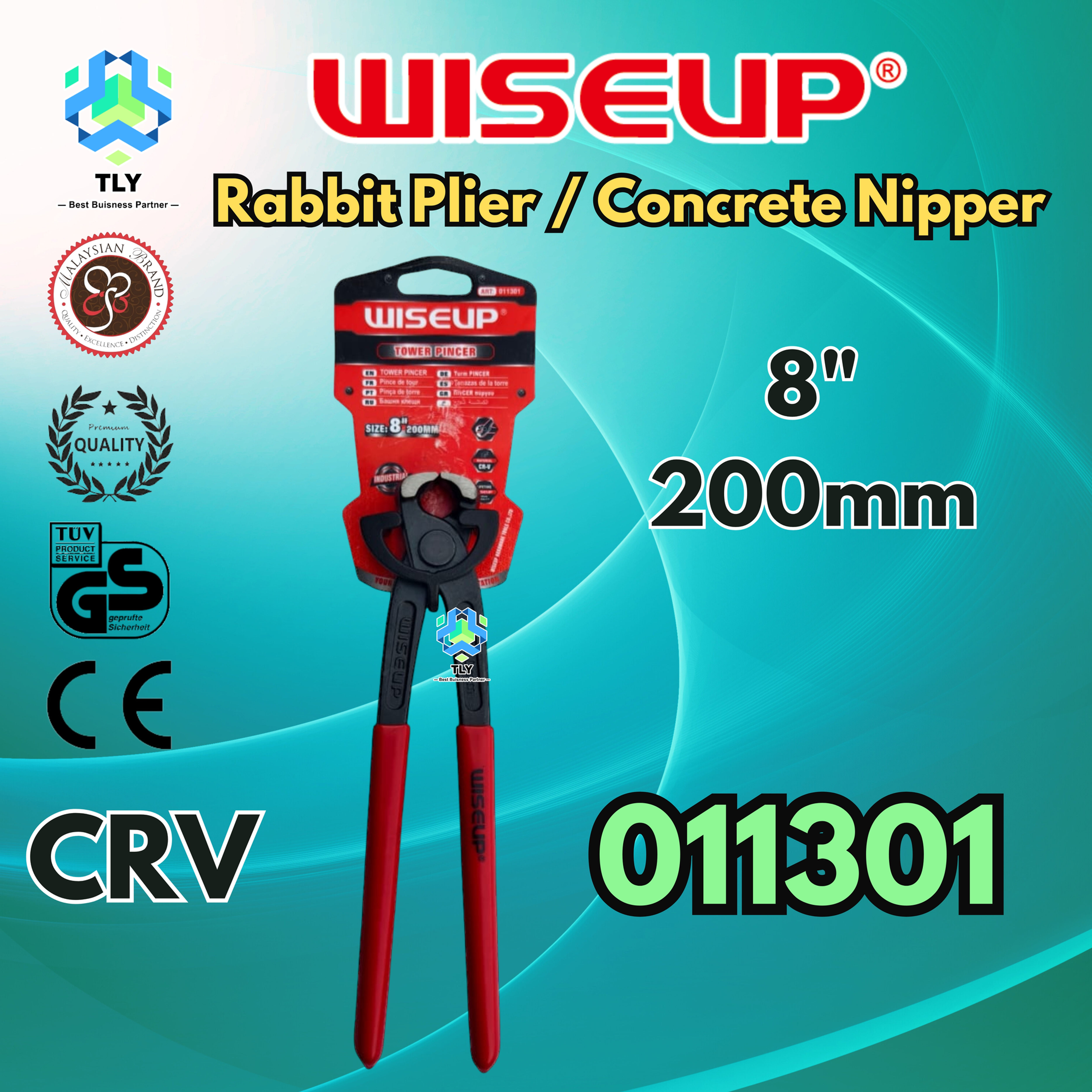 JAN01 Wiseup Heavy Duty Rabbit Plier / Concrete Nippers - 8"/200mm 011301