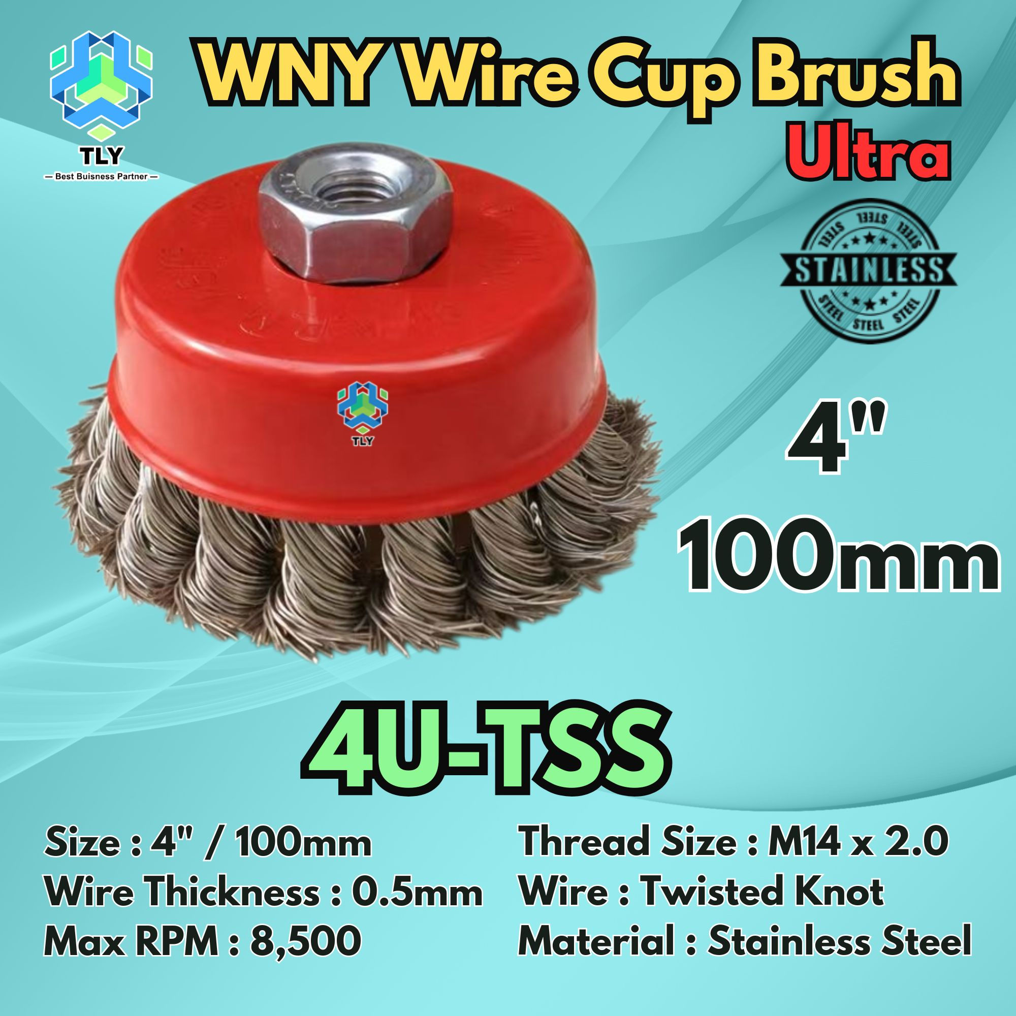 CAAD04 WNY 4" Cup Brush - Twisted Stainless Steel