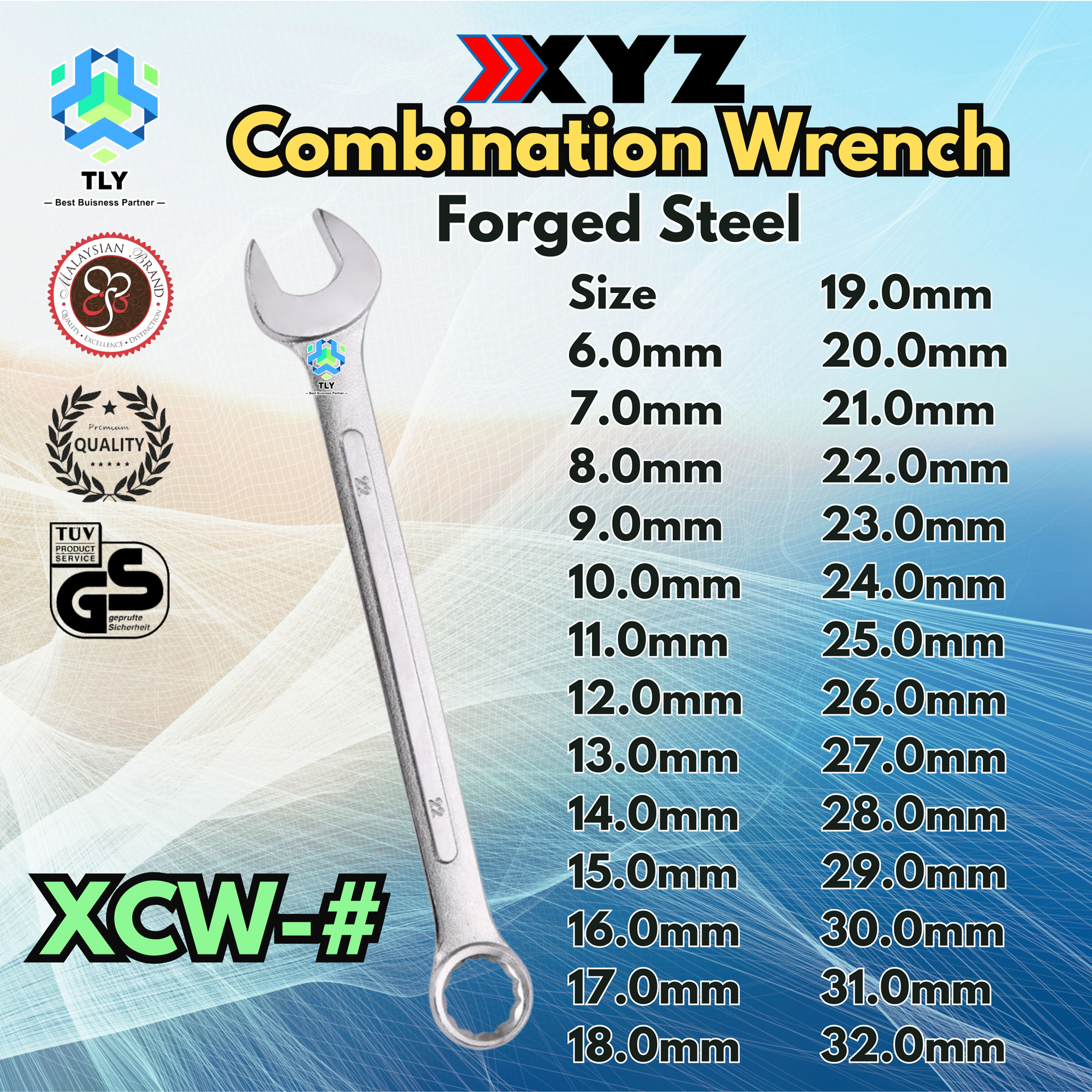 OAC04.1 XYZ Combination Wrench Forged Steel XCW