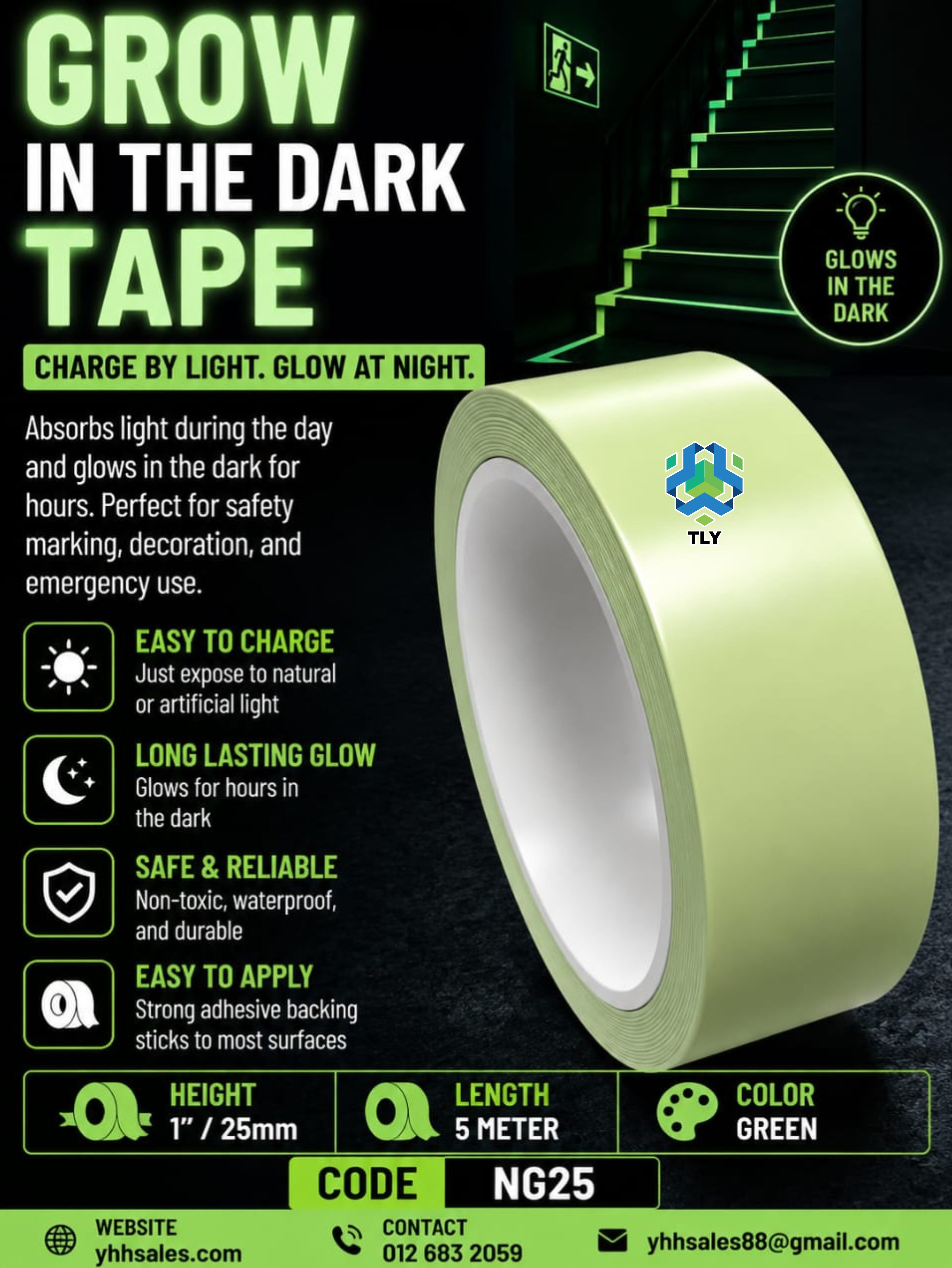 HD-D01 Grow In The Dark Tape 25mm x 5 Meter