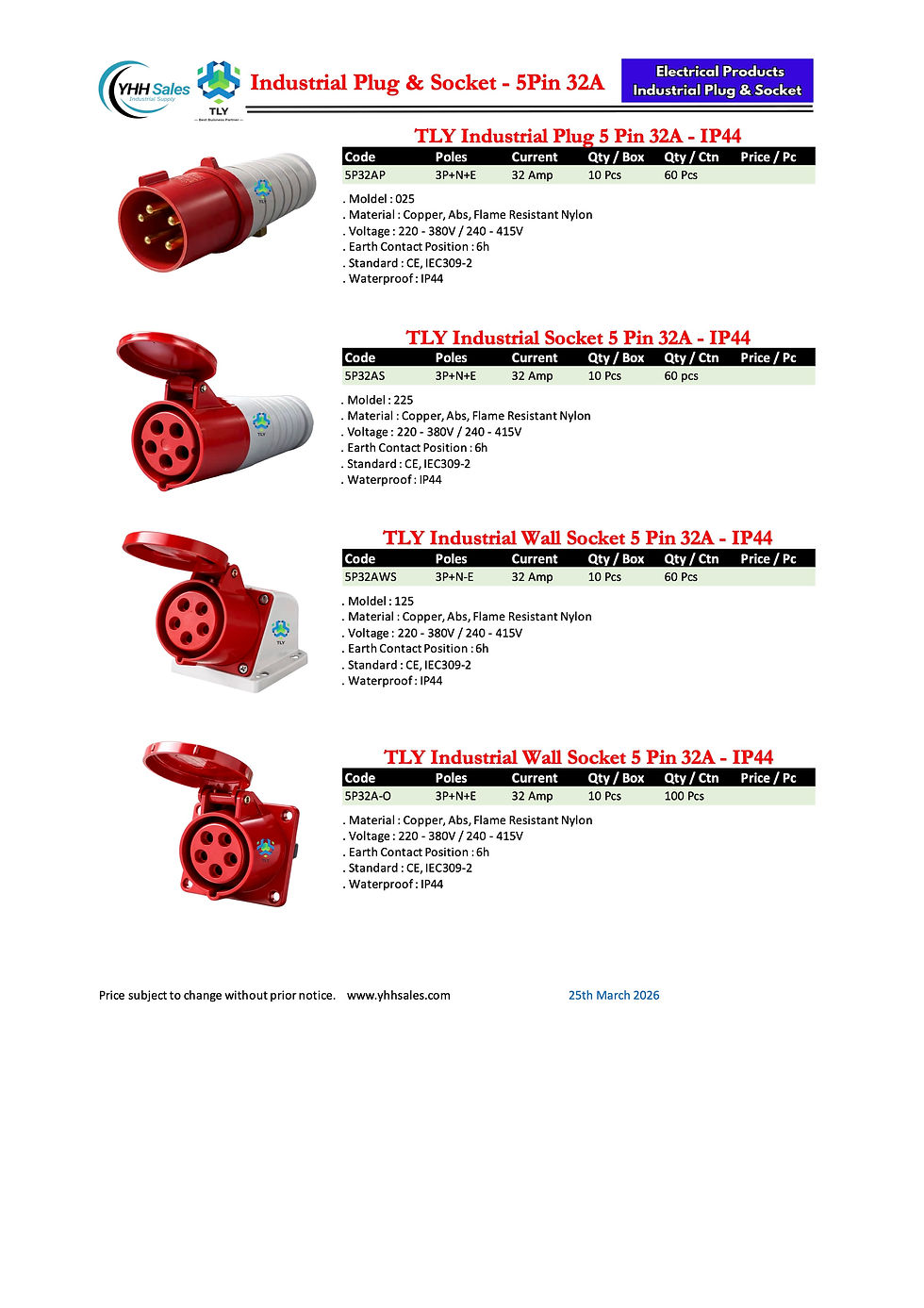 Thumbnail: GAG01 Industrial Plug & Socket IP44 - 3 Pin 16A Wall Socket Outlet