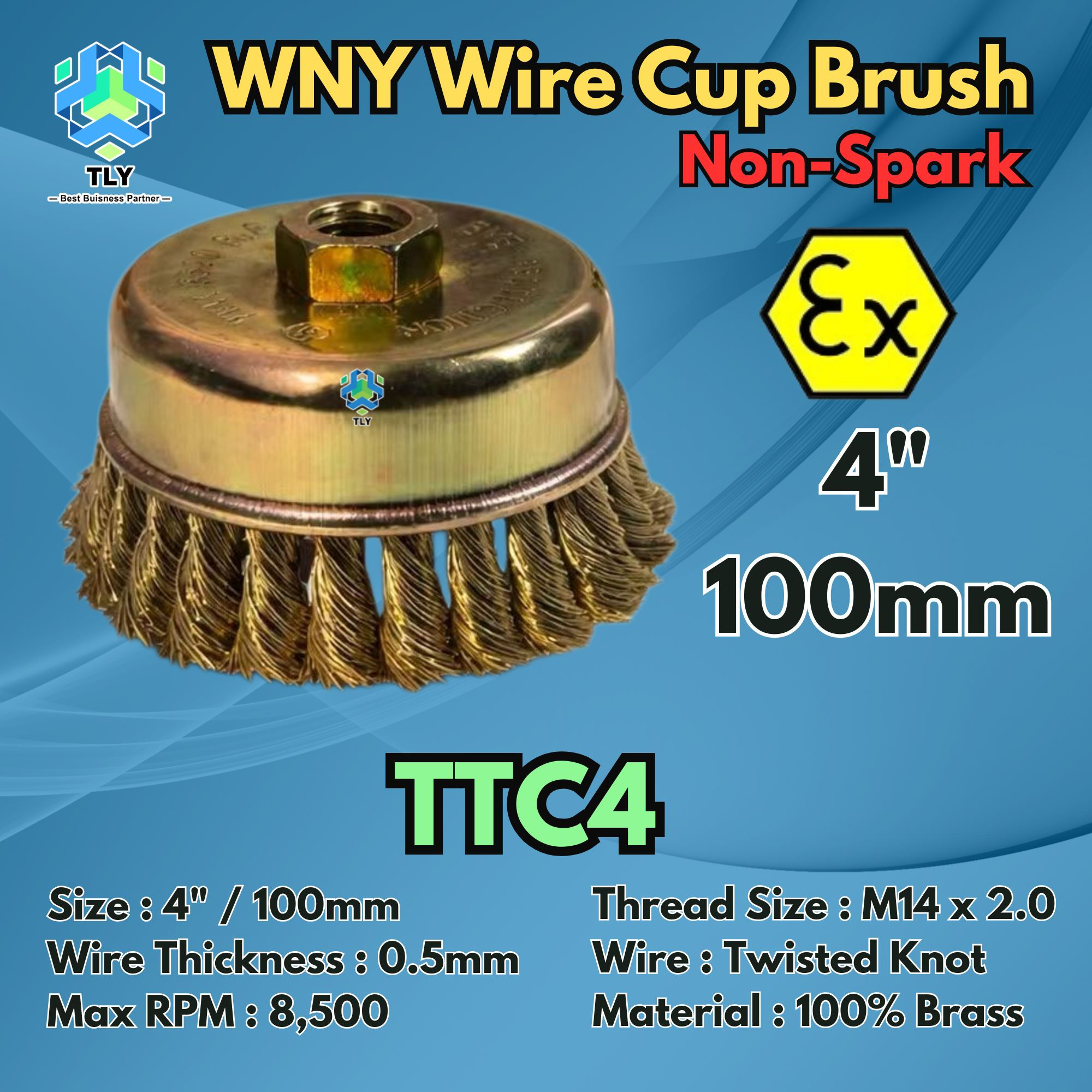 BAA05 WNY 4" Non-Spark Twisted Brass Cup Brush TTC4