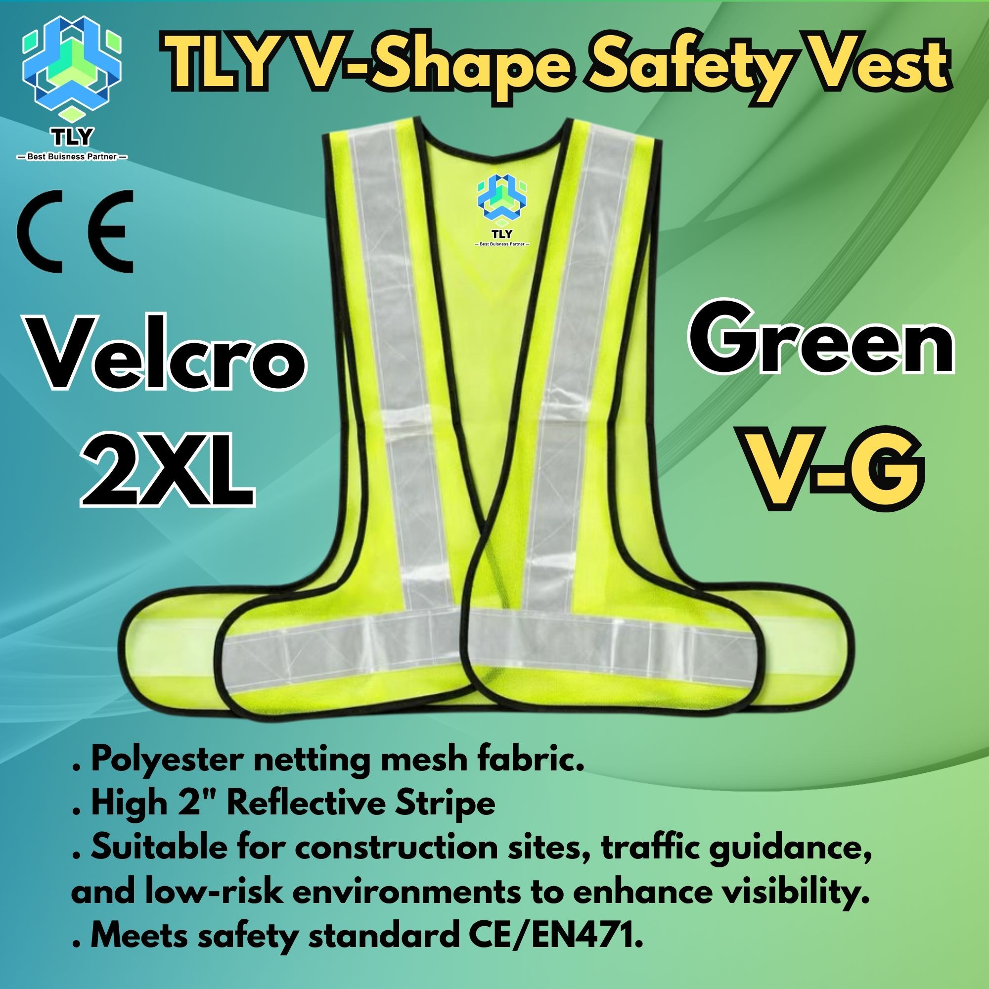 EGK02 Reflective Safety Vest - V type Velcro Green