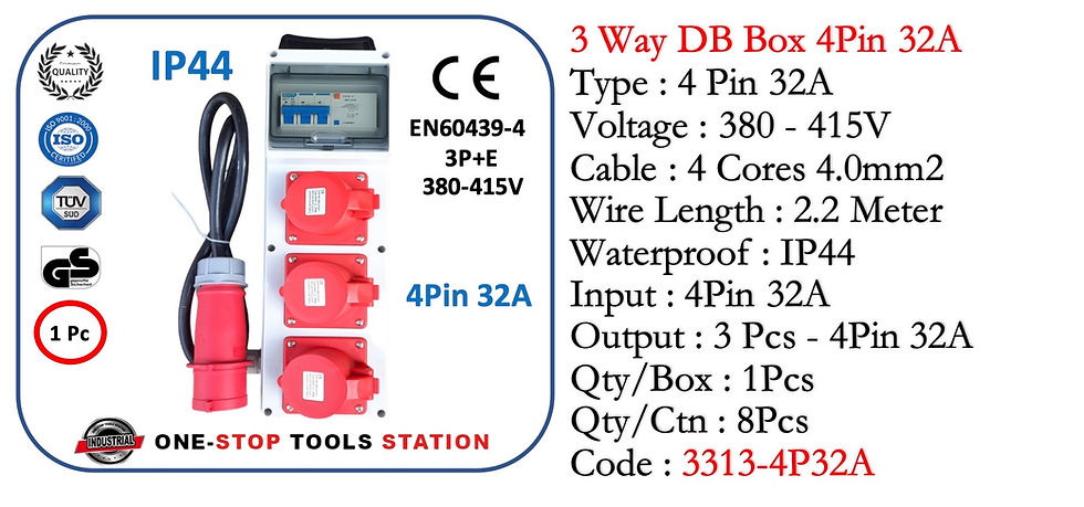 Thumbnail: GCB01 Industrial DB Box Series - 3 Way Socket 4 Pin 32A IP44