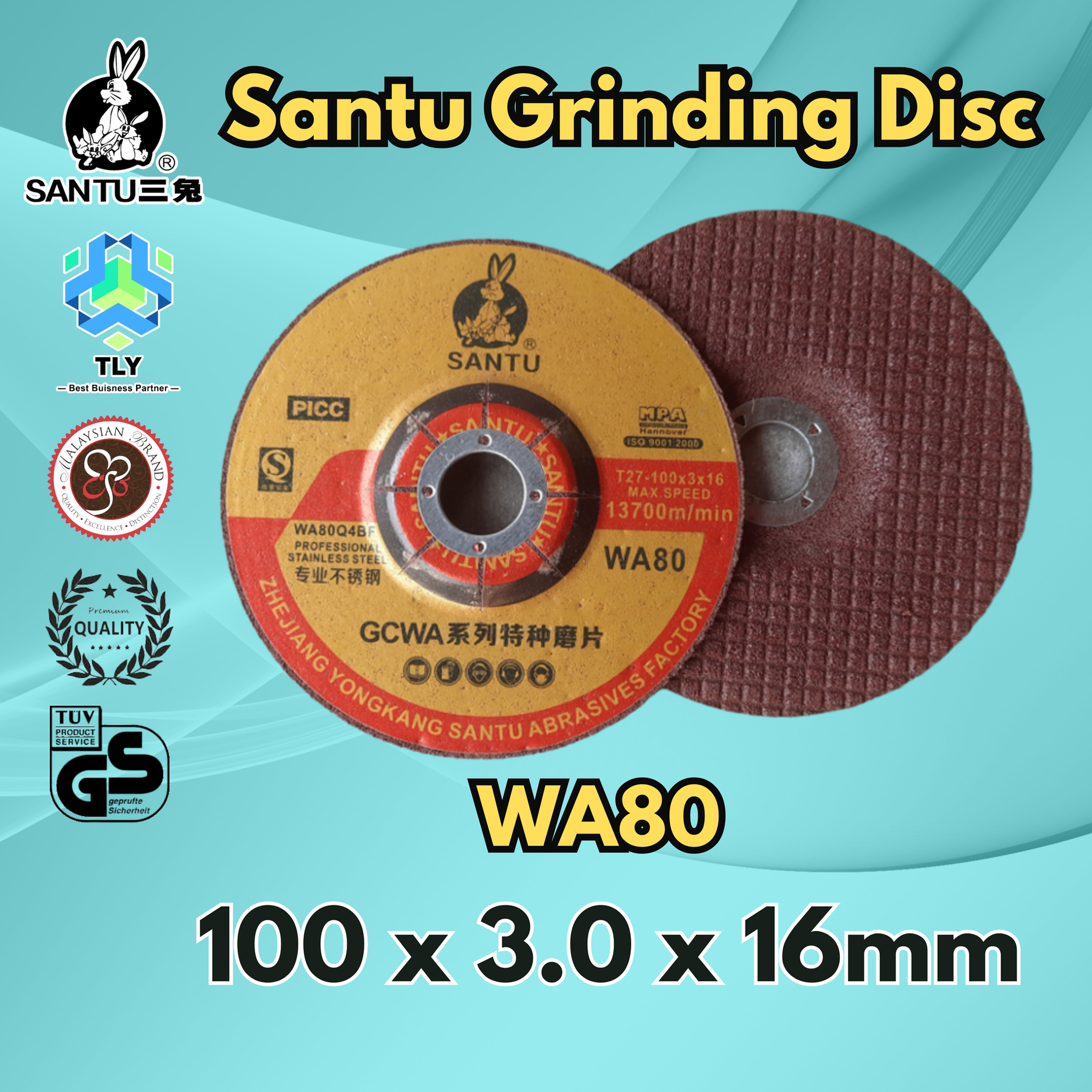 CDC03 Grinding Disc For Metal - Santu 100x3.0x16 WA80