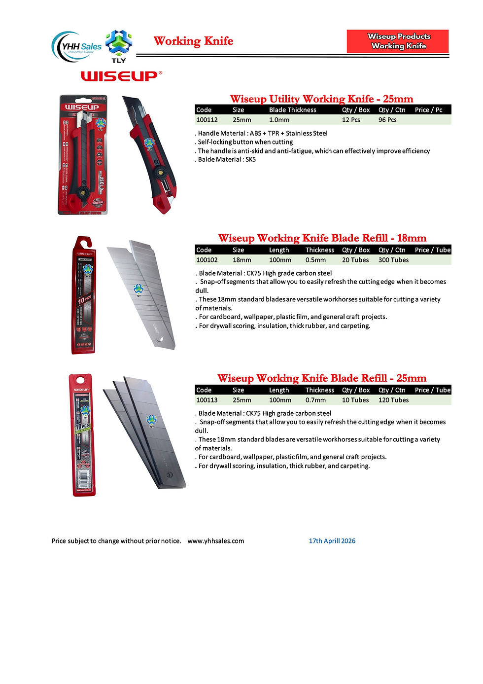Thumbnail: JBI05 Wiseup Heavy Duty Utility Knife Blade Refill 100105