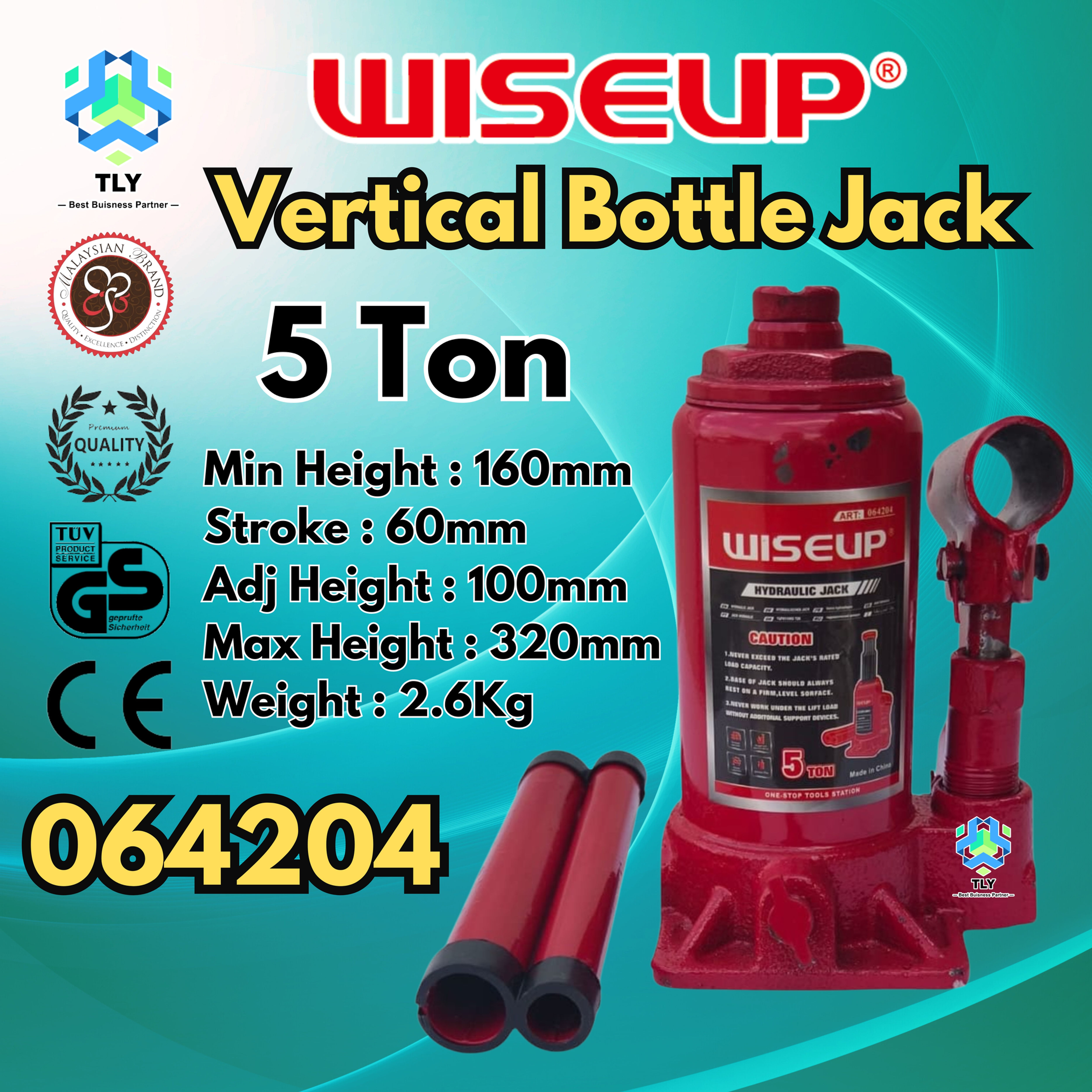 JEC02 Wiseup Vertical Bottle Jack 5 Ton 064204