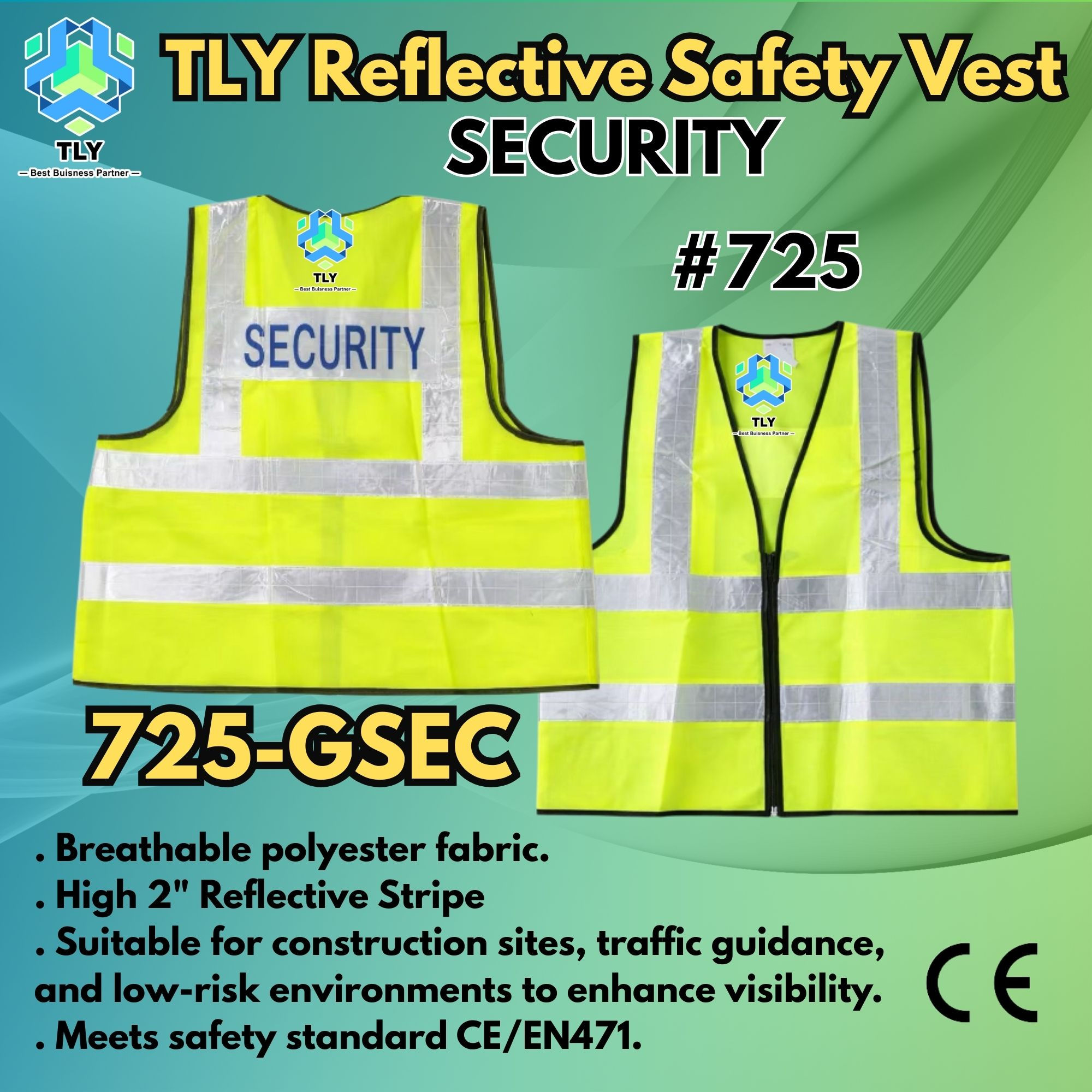 EGL02 Reflective Safety Vest Words - #725 Green SECURITY