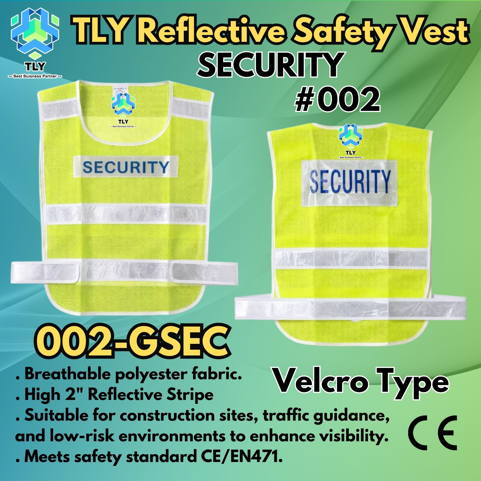 EGL01 Reflective Safety Vest Words - 002 Green SECURITY