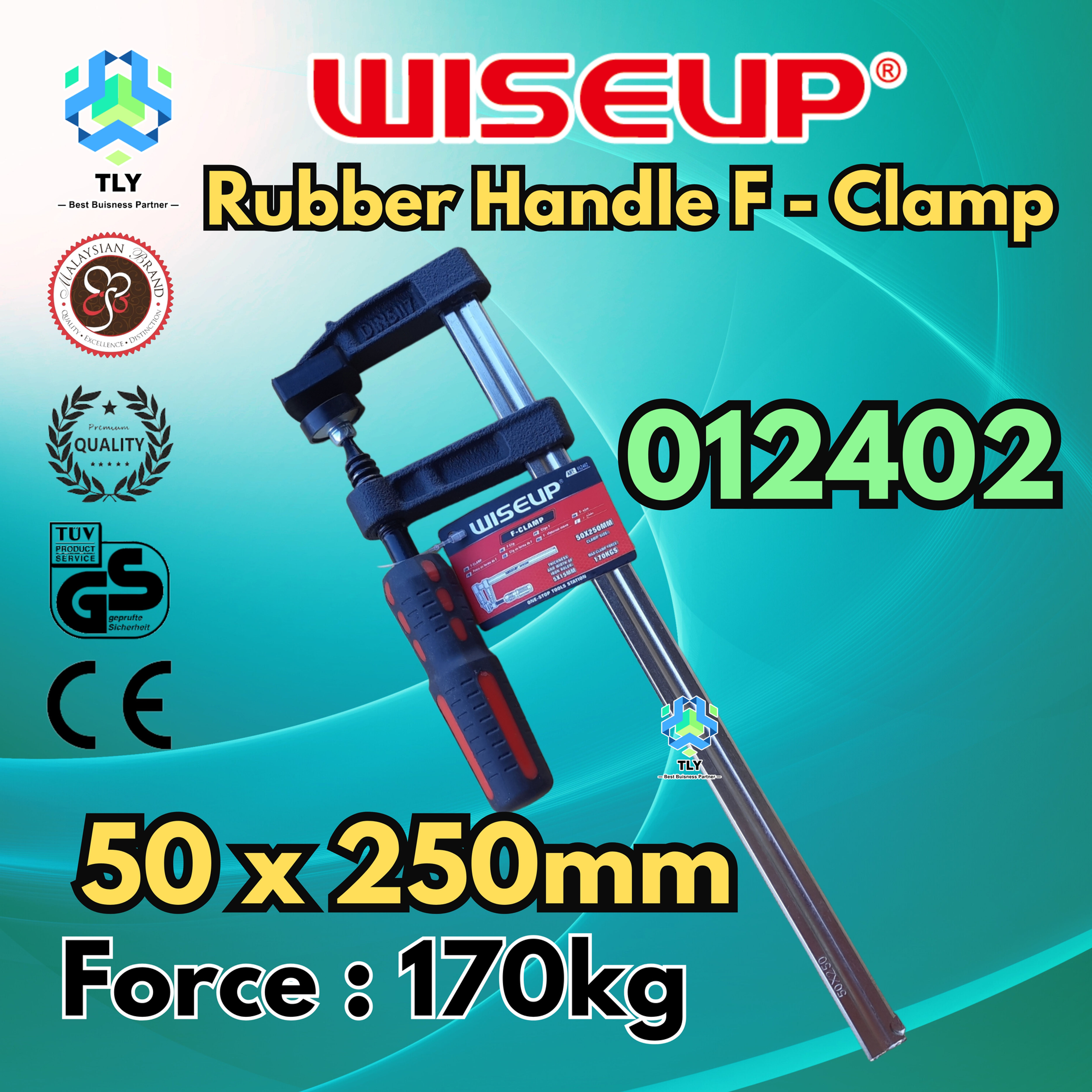 JDE02 Wiseup Rubber Handle F Clamp 50x250mm 012402