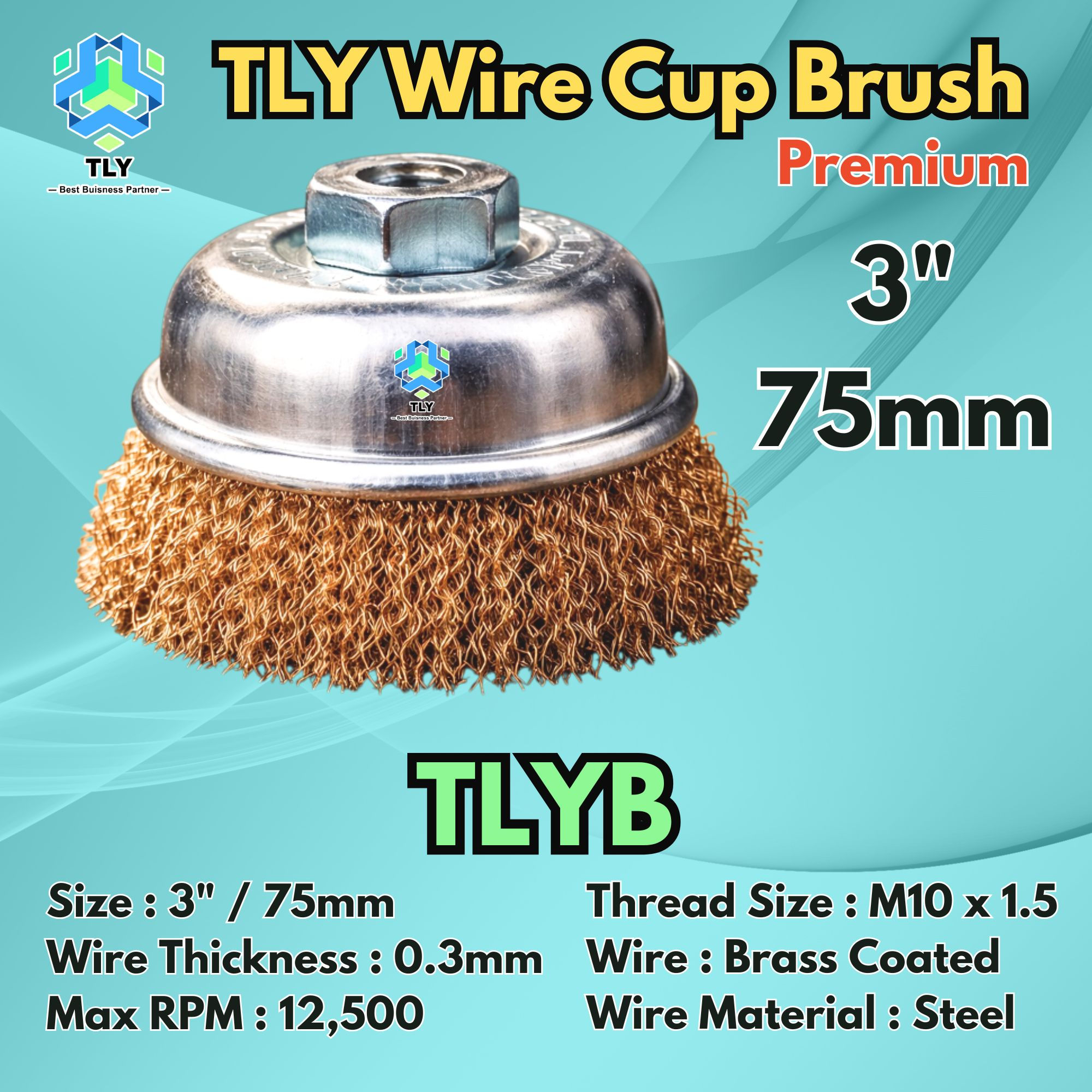 CAAA01 TLY 3" Cup Brush - Brass Coated