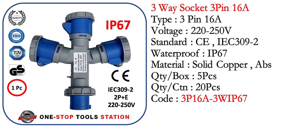 Thumbnail: GBI01 Industrial Plug & Socket IP67 - 3 Pin 16A 3 Way Socket