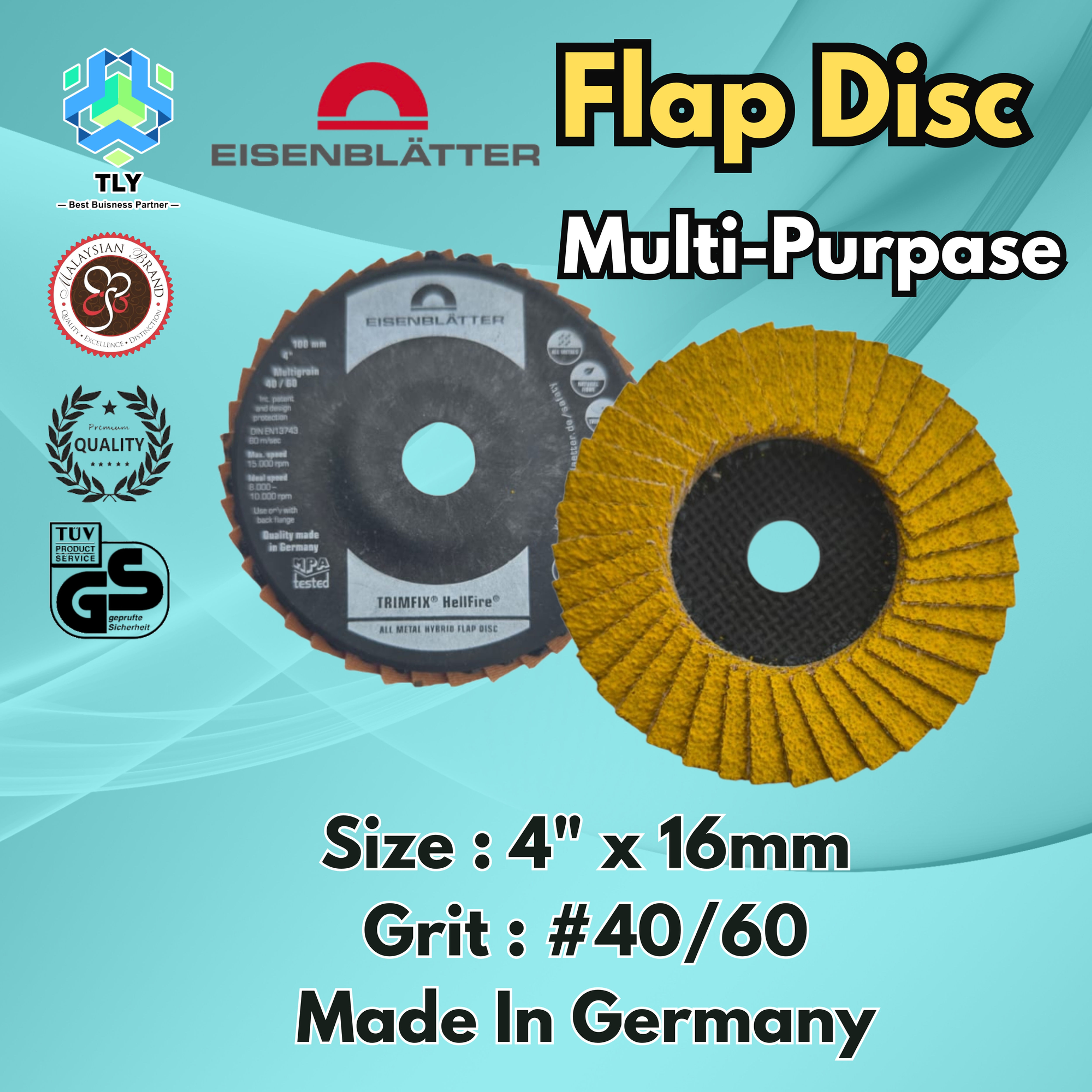 CBB05 Eisenbaltter Flap Disc - 4" x 16mm Multi-Purpose
