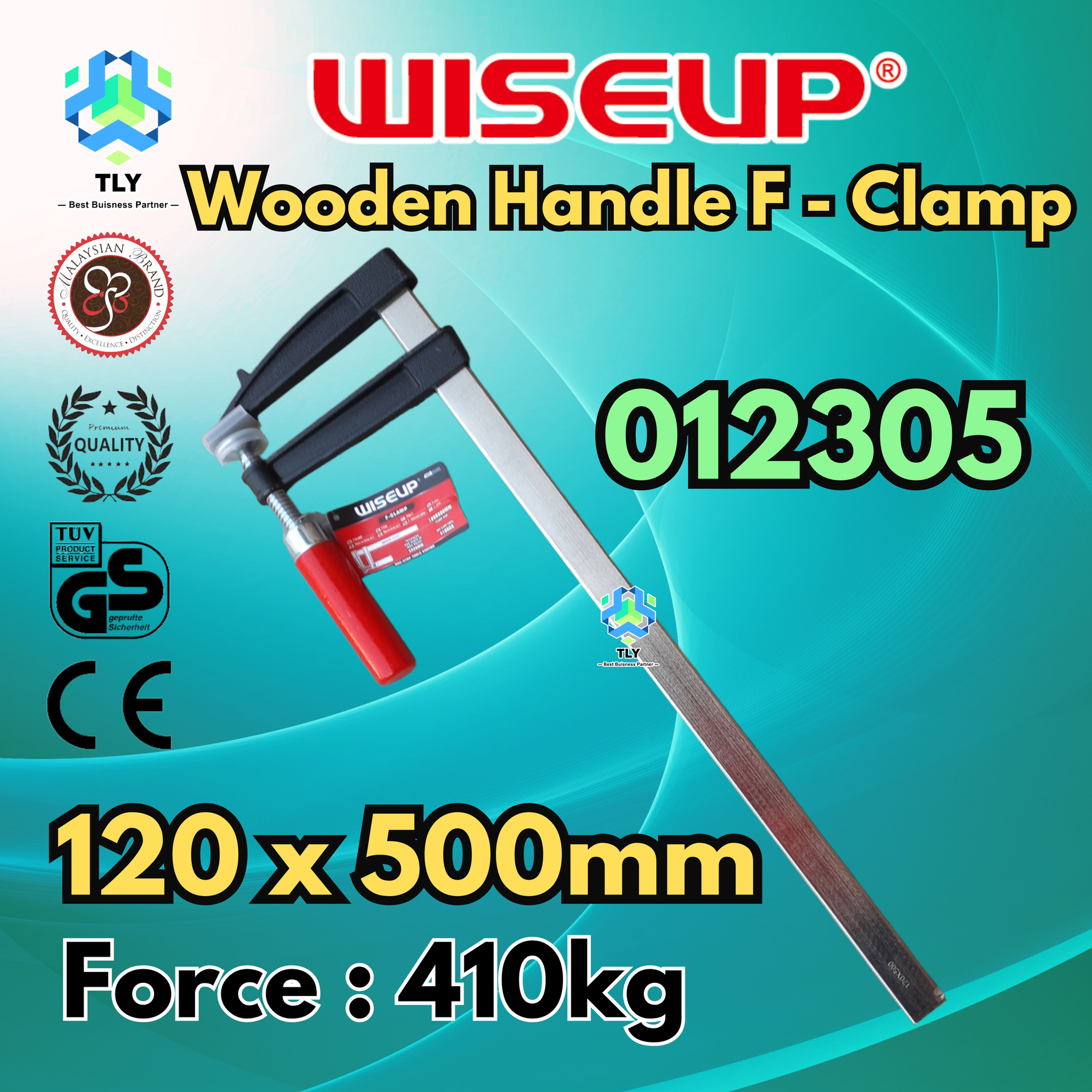 JDD05 Wiseup Wooden Handle F-Clamp 120x500 012305
