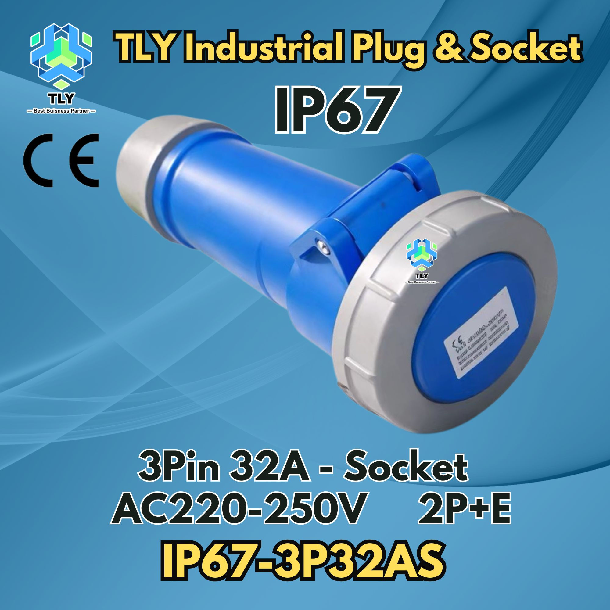 GBA05 Industrial Socket IP67 3 Pin 32A IP67-3P16AS
