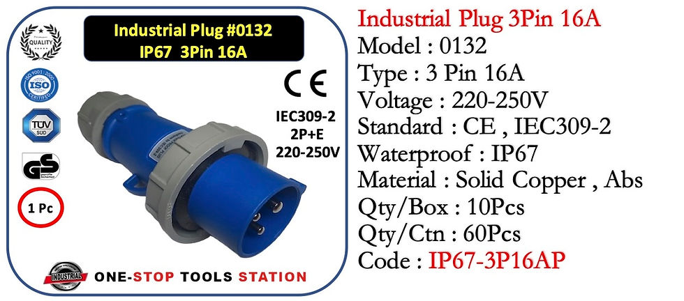 Thumbnail: GBA01 Industrial Plug & Socket IP67 - 3 Pin 16A Plug