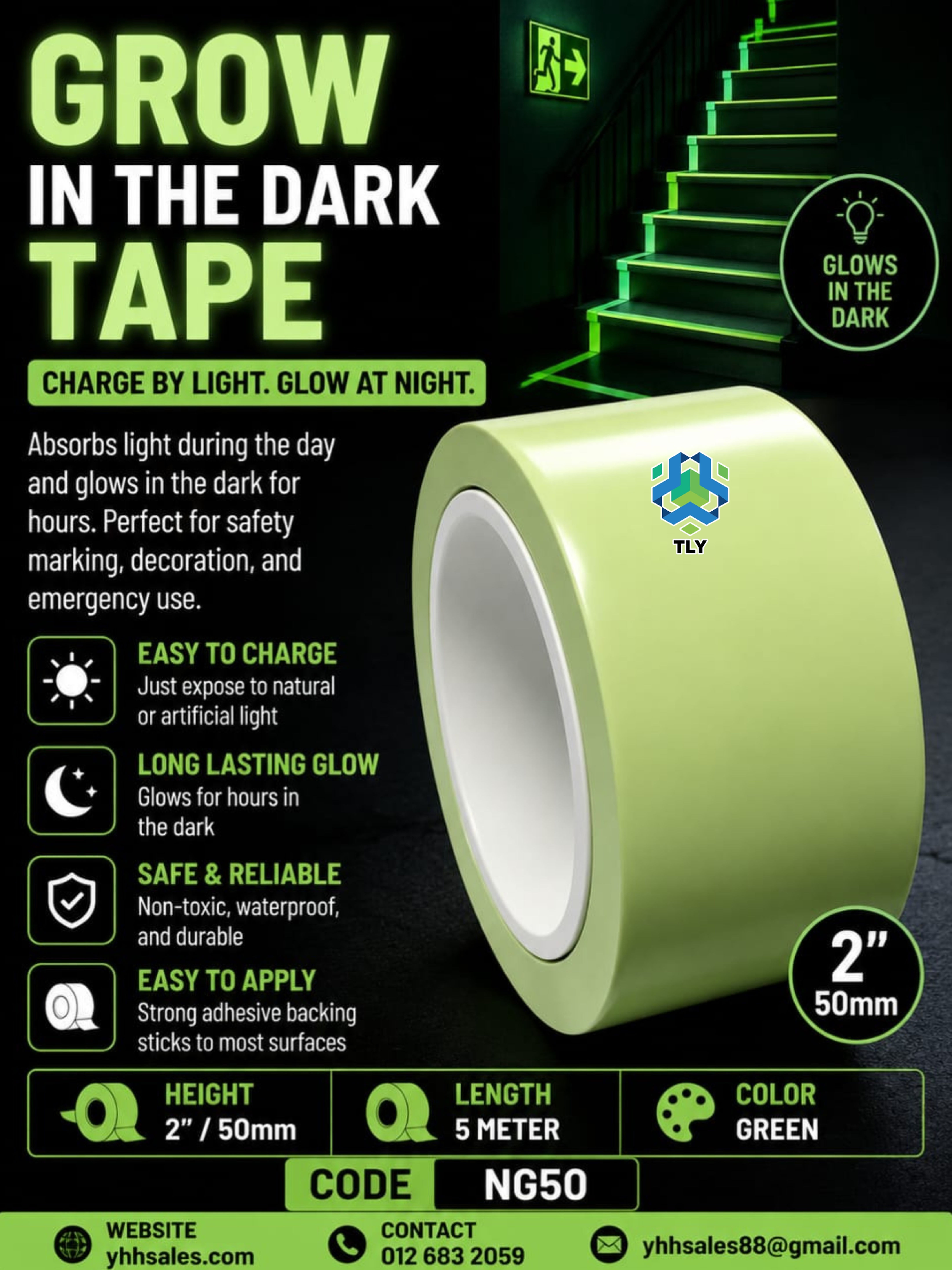 HD-D02 Grow In The Dark Tape 50mm x 5 Meter
